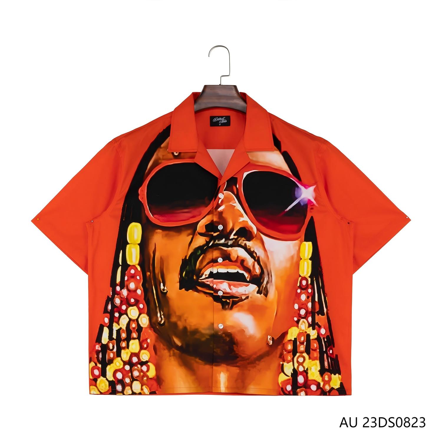 Men's 100% Cotton Character Against The Red Background Short Sleeve Button Down Shirts