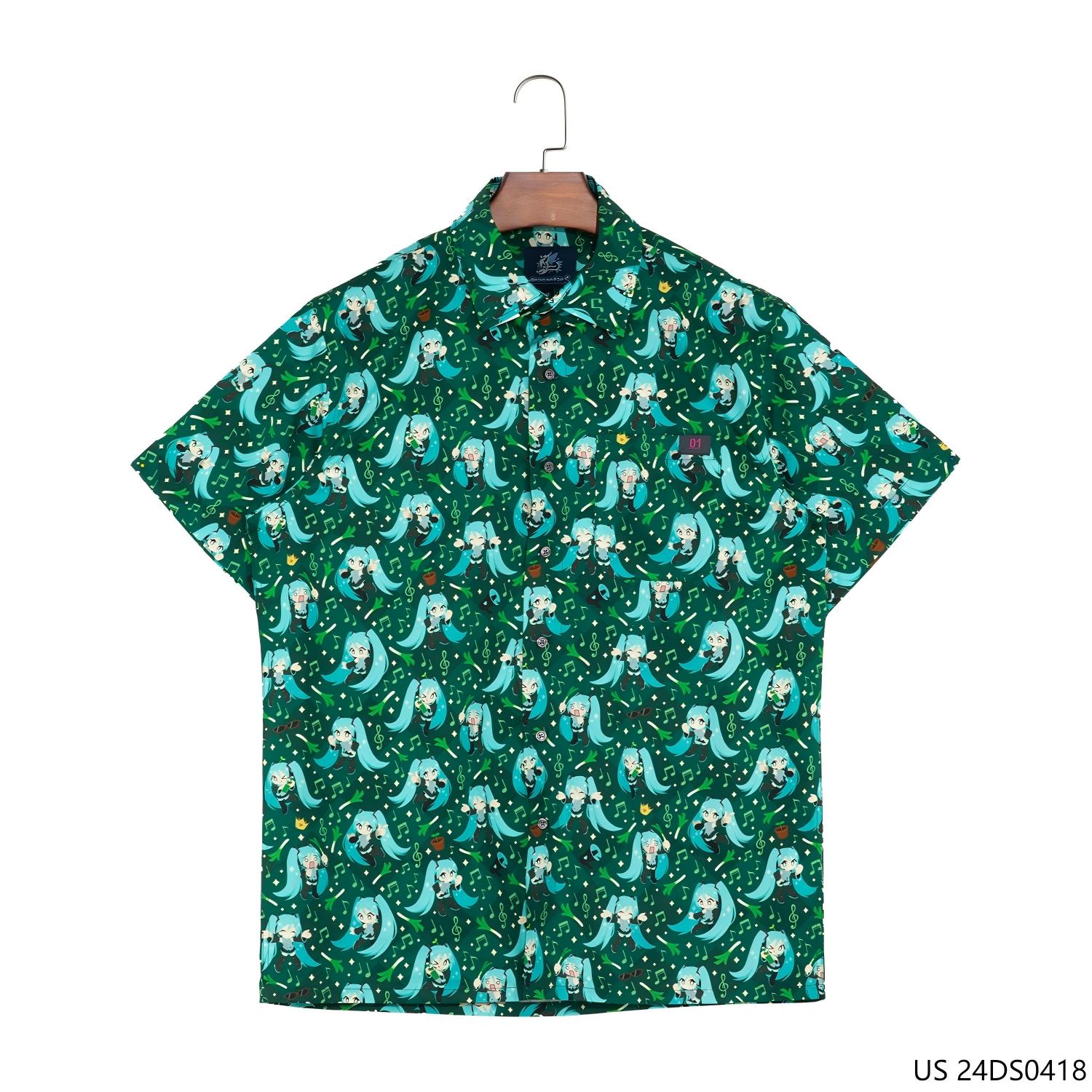 Men's 100% Cotton Cartoon Figures Printing Short Sleeve Buttorn Down Shirts