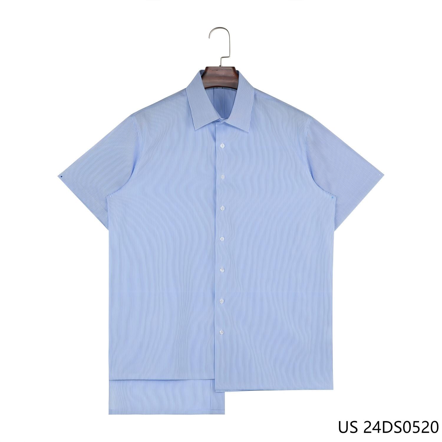 Men's 100% Cotton Blue And White Sleeve Short Sleeve Doubed-Sided Button Down Shirts With Irregular Lengths