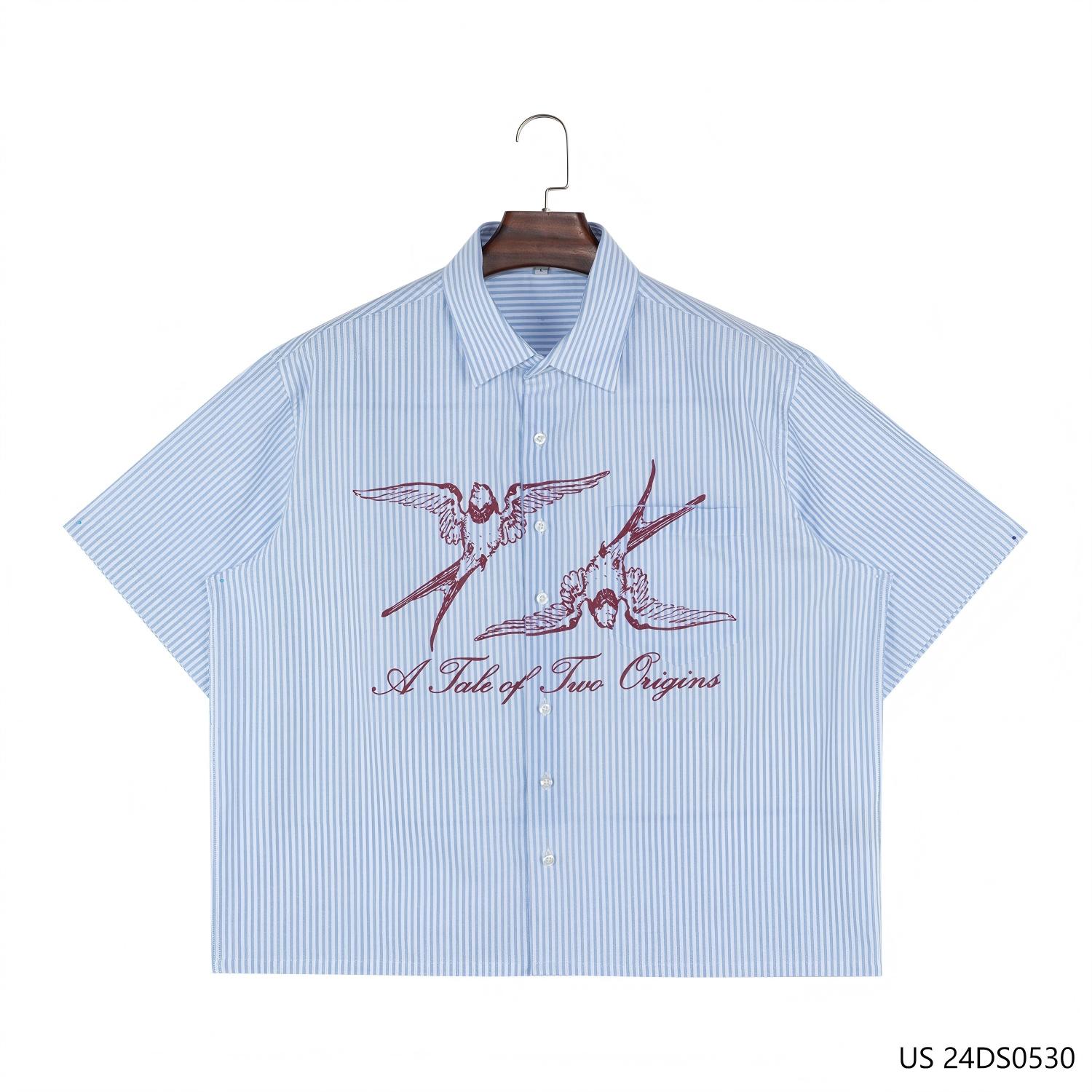 Men's 100% Blue And White Stripes Short Sleeve Button Down Shirts