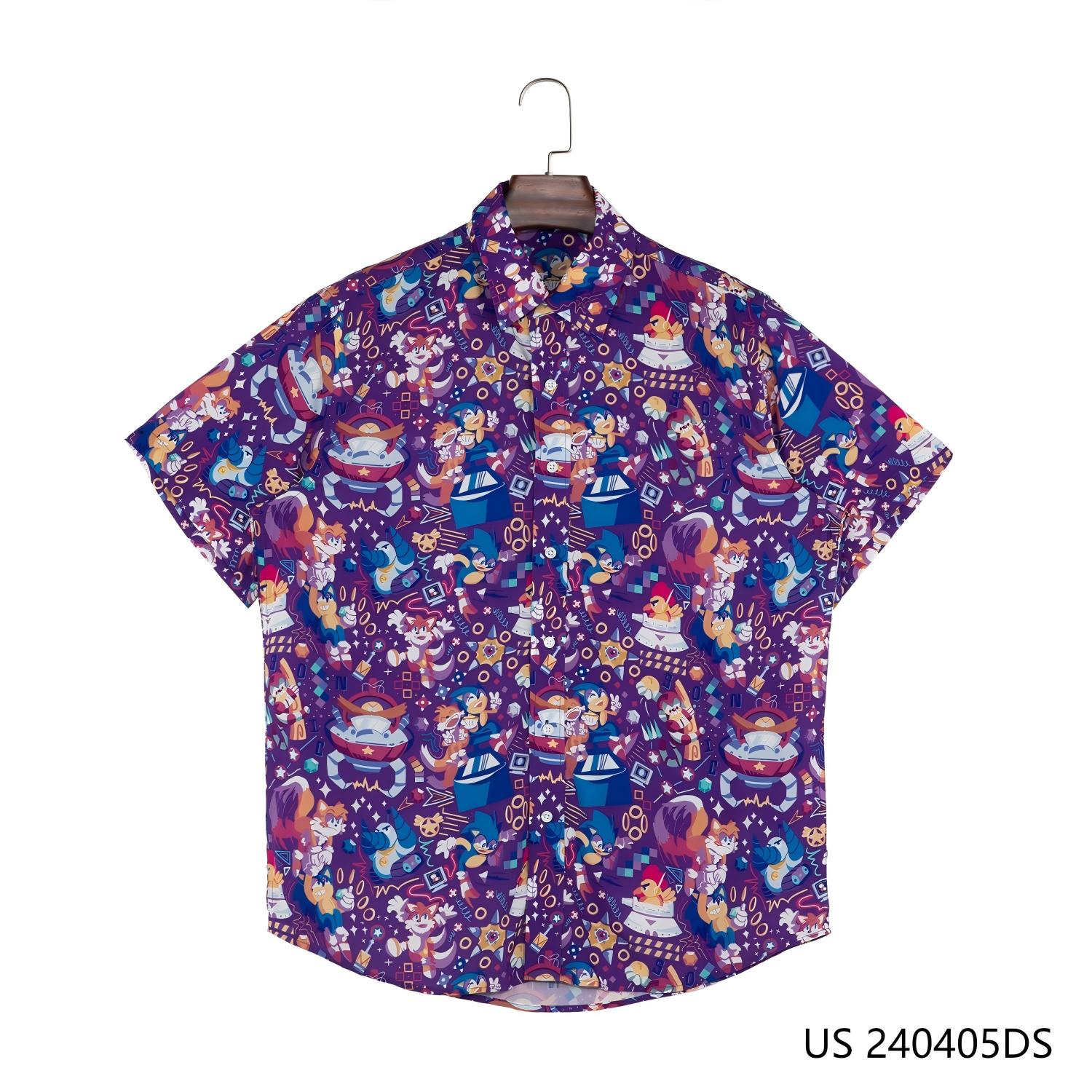 Men's 100% Rayon Multiple Elements Against The Purple Background Short Sleeve Button Down Shirts