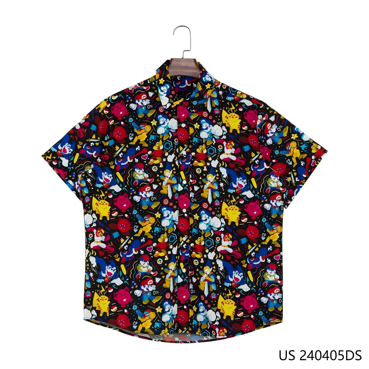 Men's 100% Rayon Multiple Elements Against The Black Background Short Sleeve Button Down Shirts