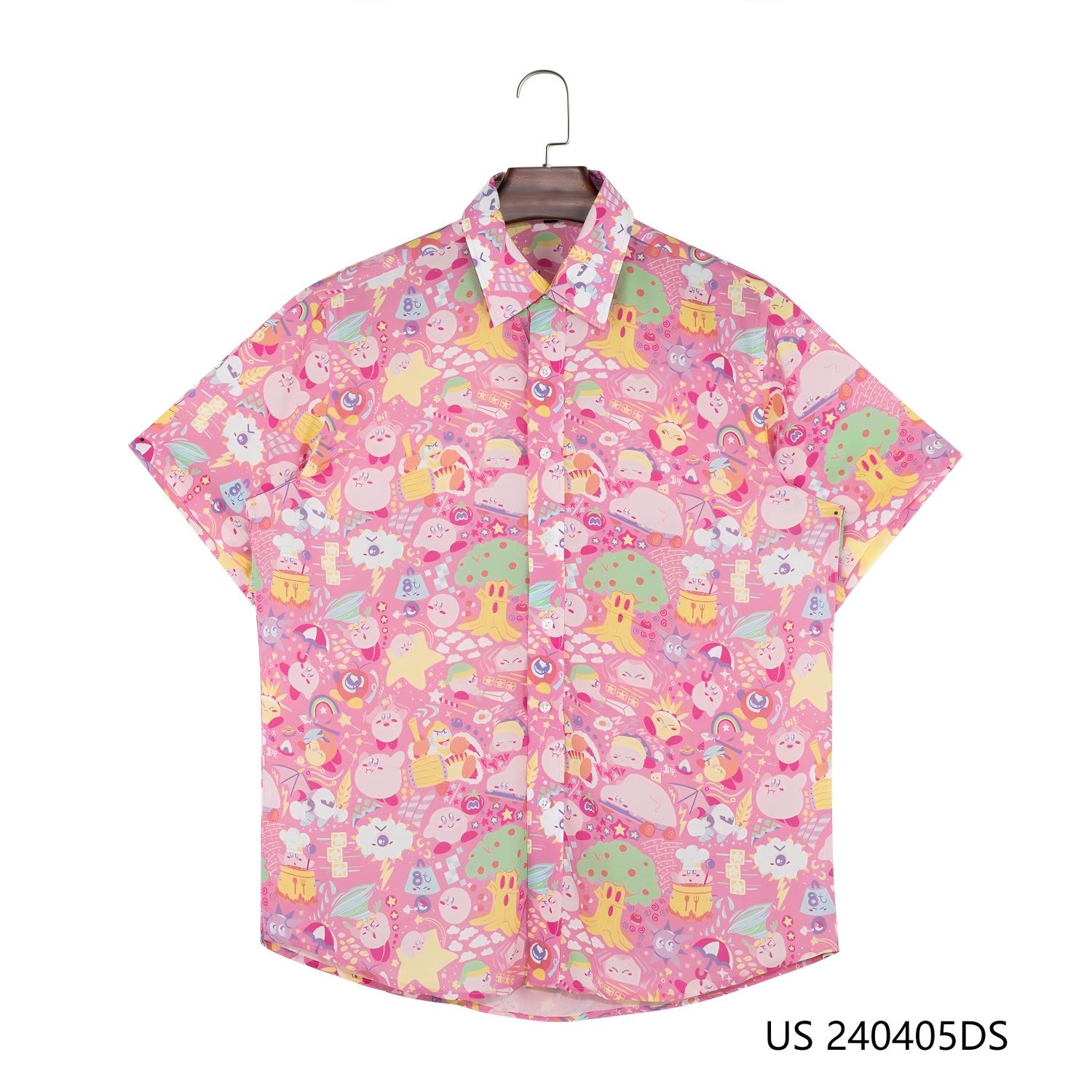 Men's 100% Rayon Multiple Elements Against The Orange Background Short Sleeve Button Down Shirts