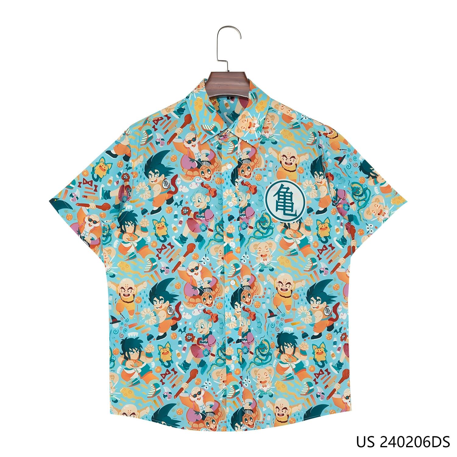 Men's 100% Rayon  Multiple Elements Against The Blue Background Short Sleeve Button Down Shirts