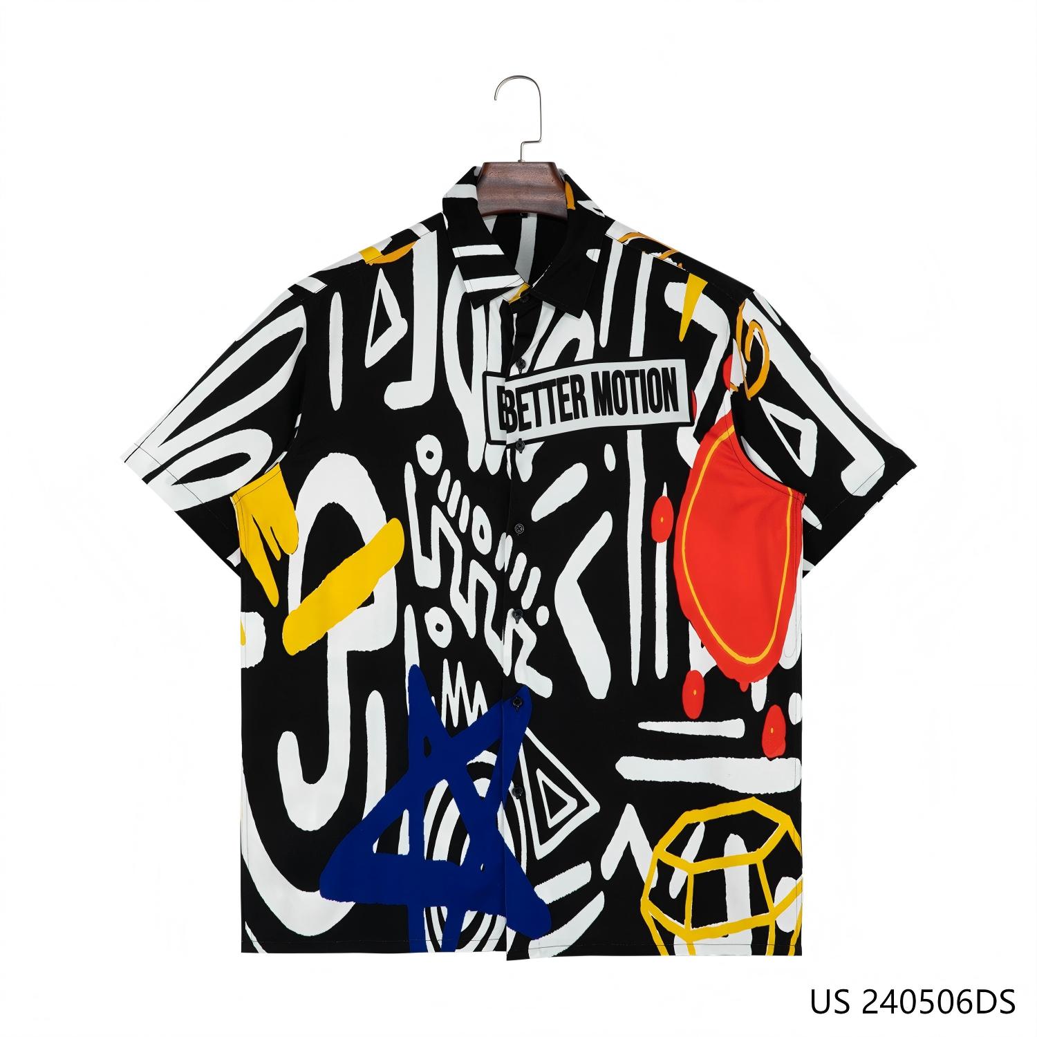 Men's 100% Rayon Multiple Elements Against The Black Background Short Sleeve Button Sleeve Shirts
