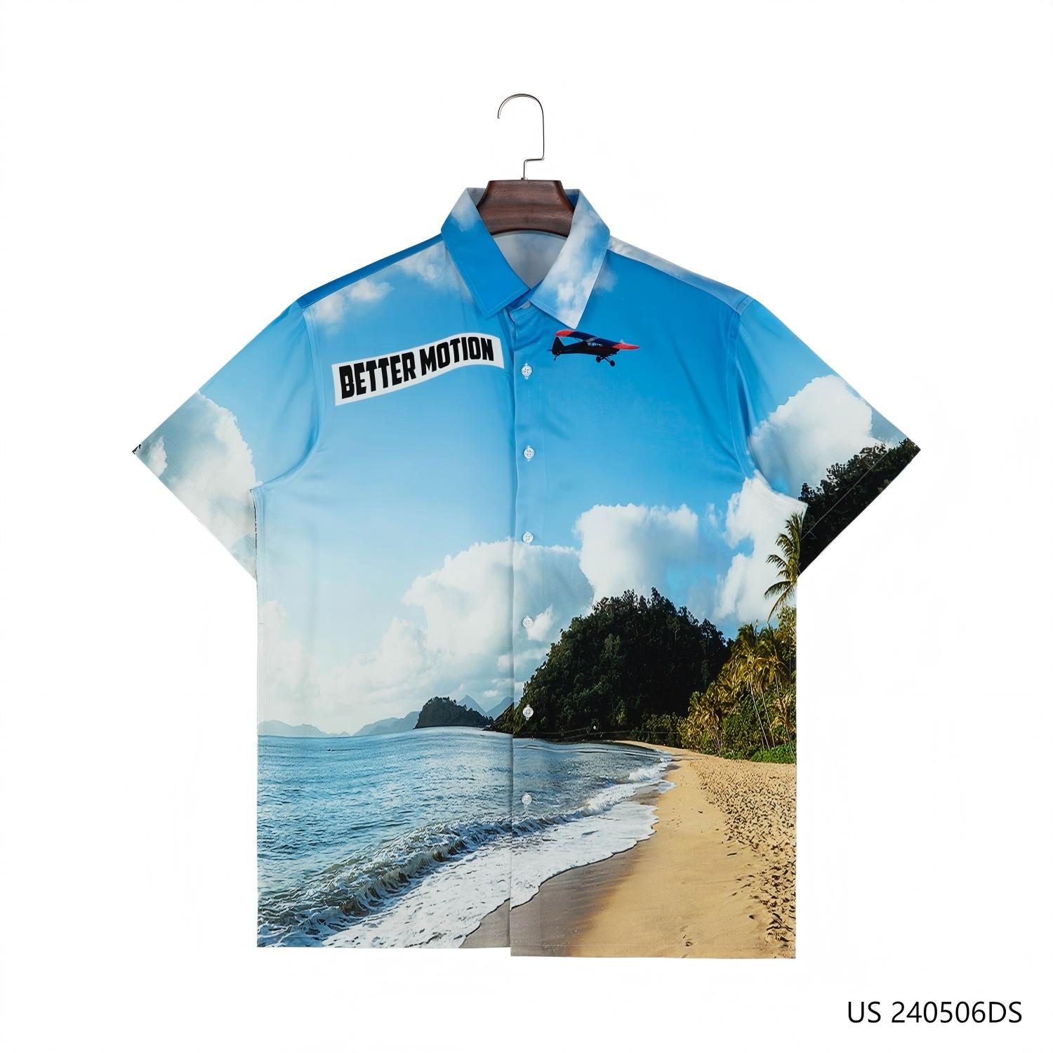 Men's 100% Rayon Scenic Style Short Sleeve Button Down Shirts