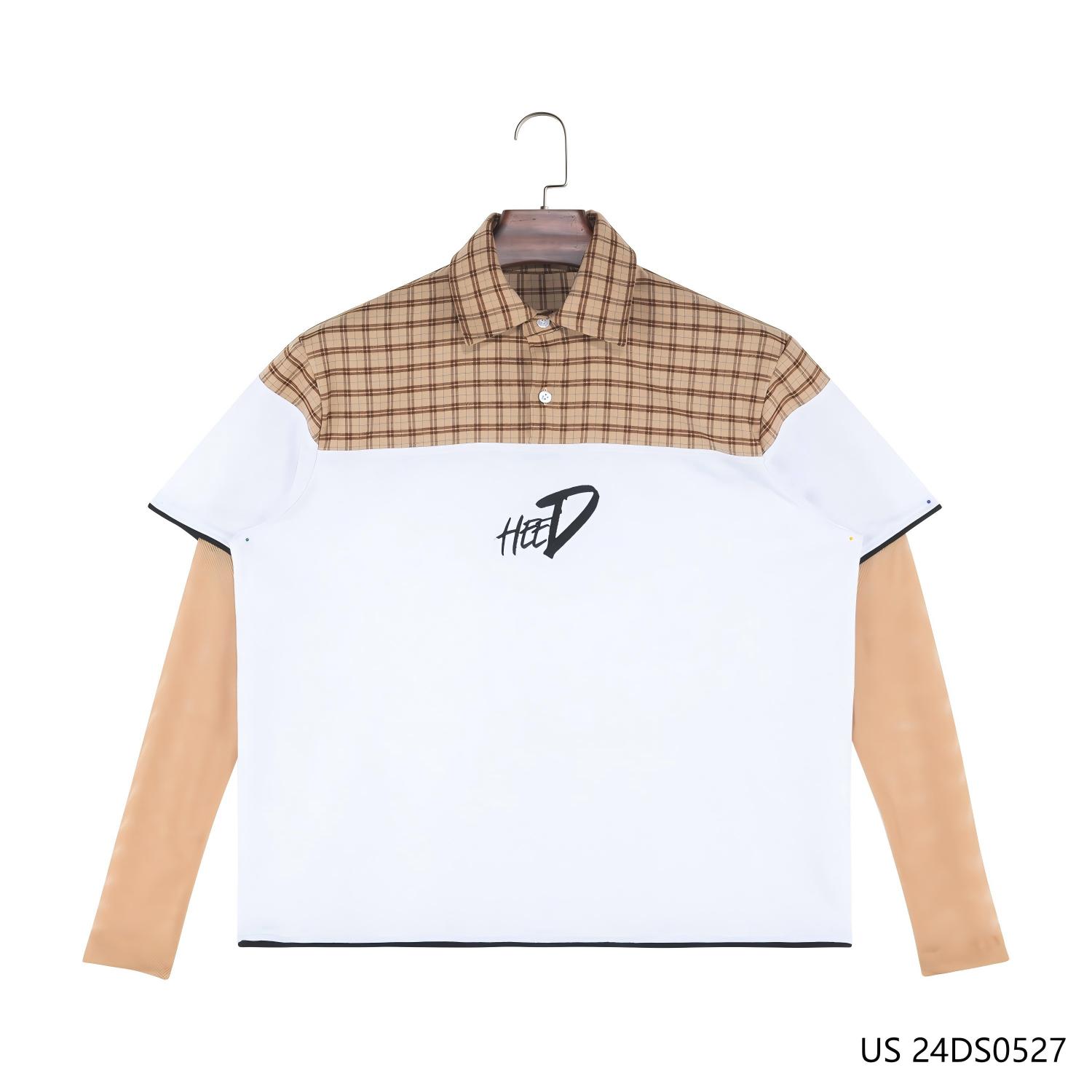 Men's 100% Cotton Plaid And Plain Stitching Half-cut Placket Pullover Long Sleeve  Polo Shirts