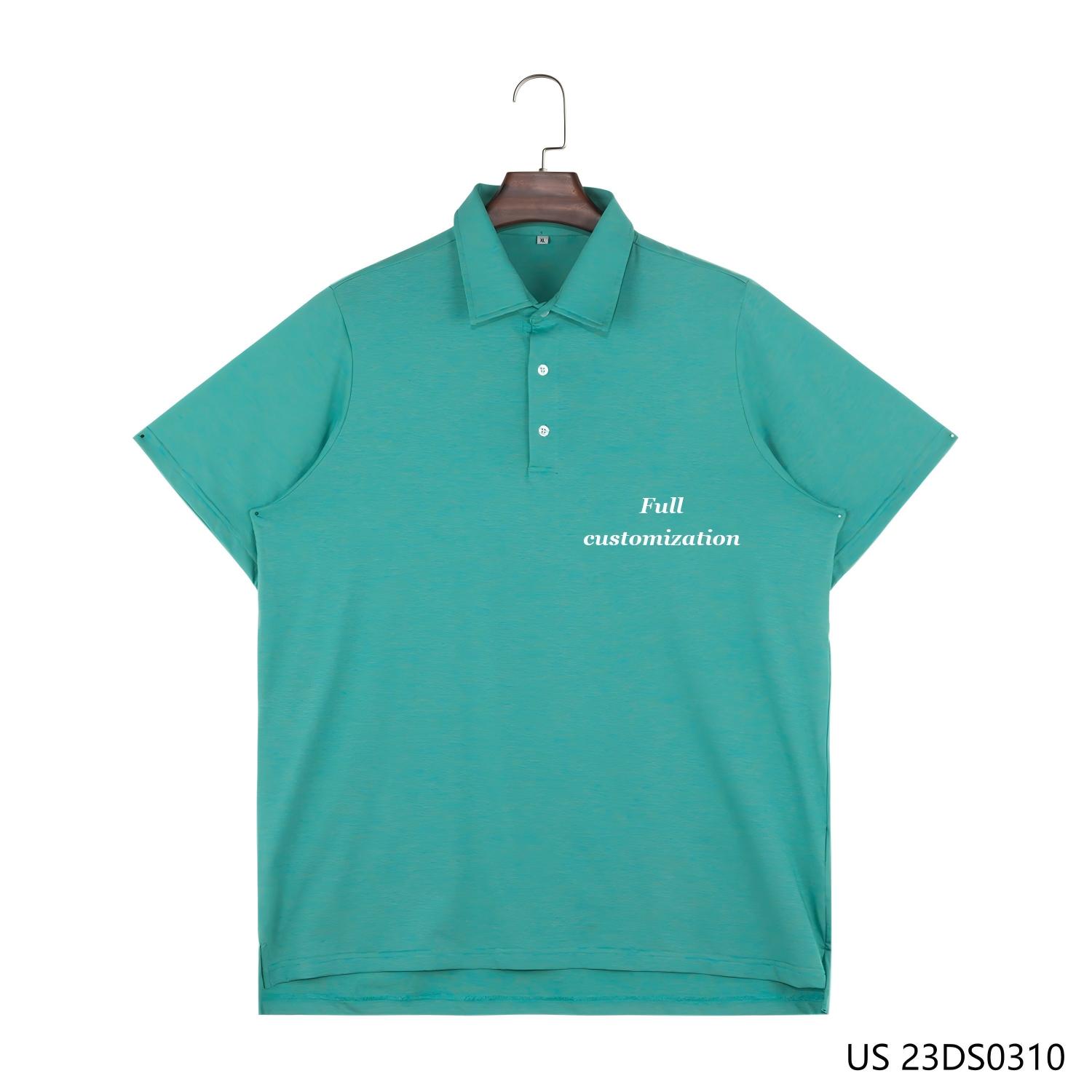 Men's 100% Cotton Embroidered And Green Plain Short Sleeve Half-cut Placket Pullover Shirts