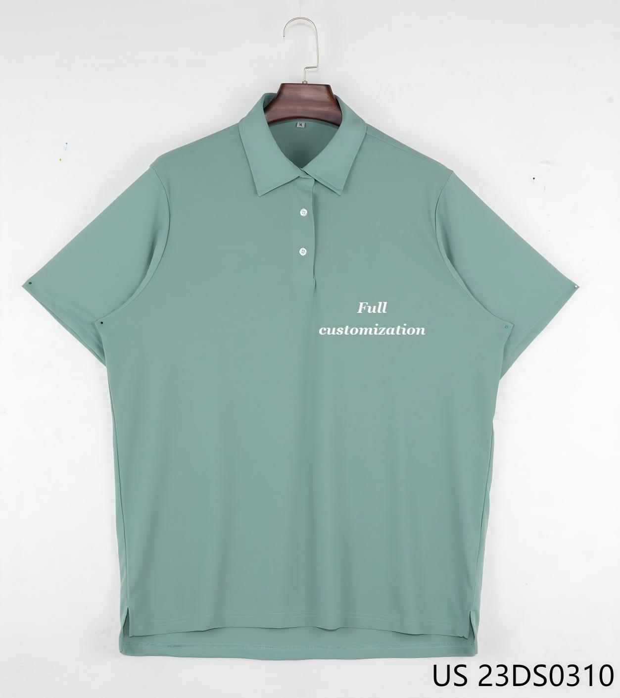 Men's 100% Cotton Embroidered And Light Green Plain Short Sleeve Half-cut Placket Pullover Shirts