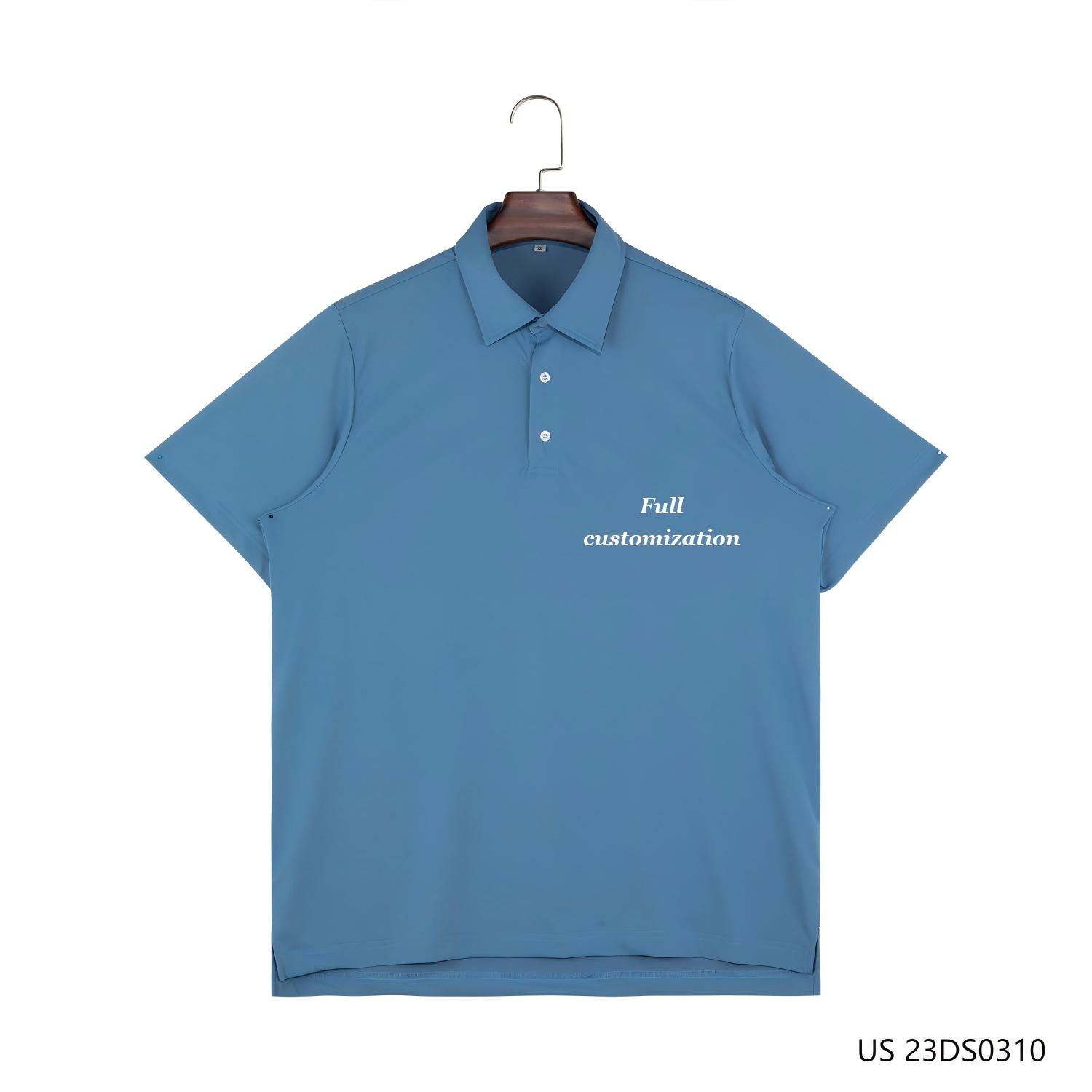 Men's 100% Cotton Embroidered And Blue Plain Short Sleeve Half-cut Placket Pullover Shirts