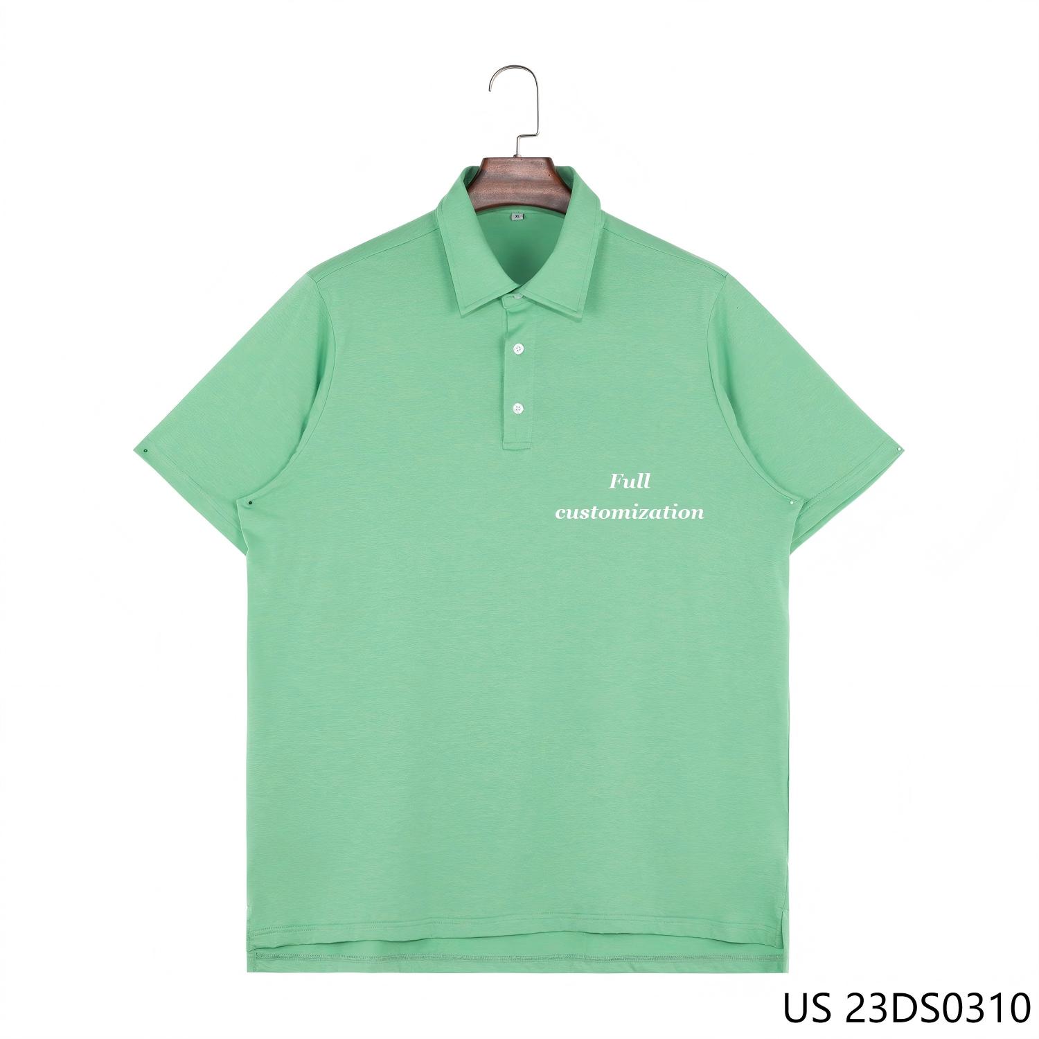 Men's 100% Cotton Embroidered And Peak Green Plain Short Sleeve Half-cut Placket Pullover Shirts