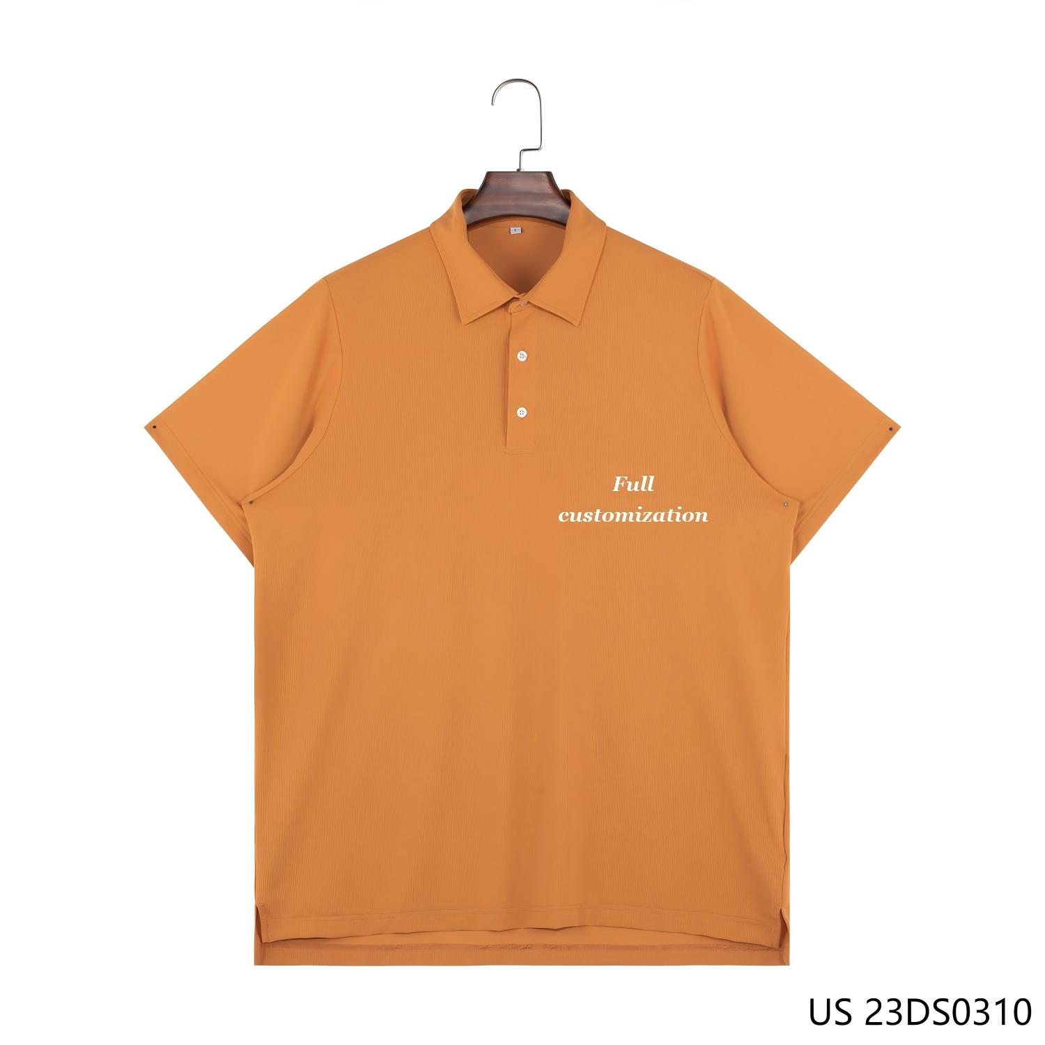Men's 100% Cotton Embroidered And Orange Plain Short Sleeve Half-cut Placket Pullover Shirts