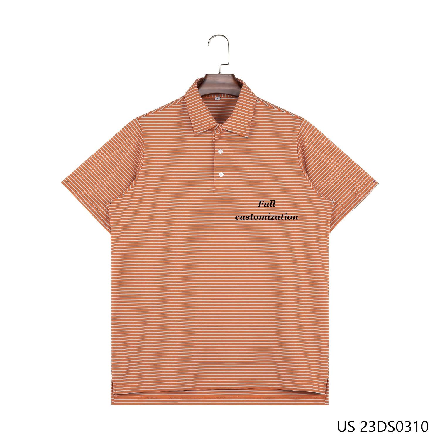Men's 100% Cotton Embroidered Orange And Gray Stripes Short Sleeve Half-cut Placket Pullover Shirts