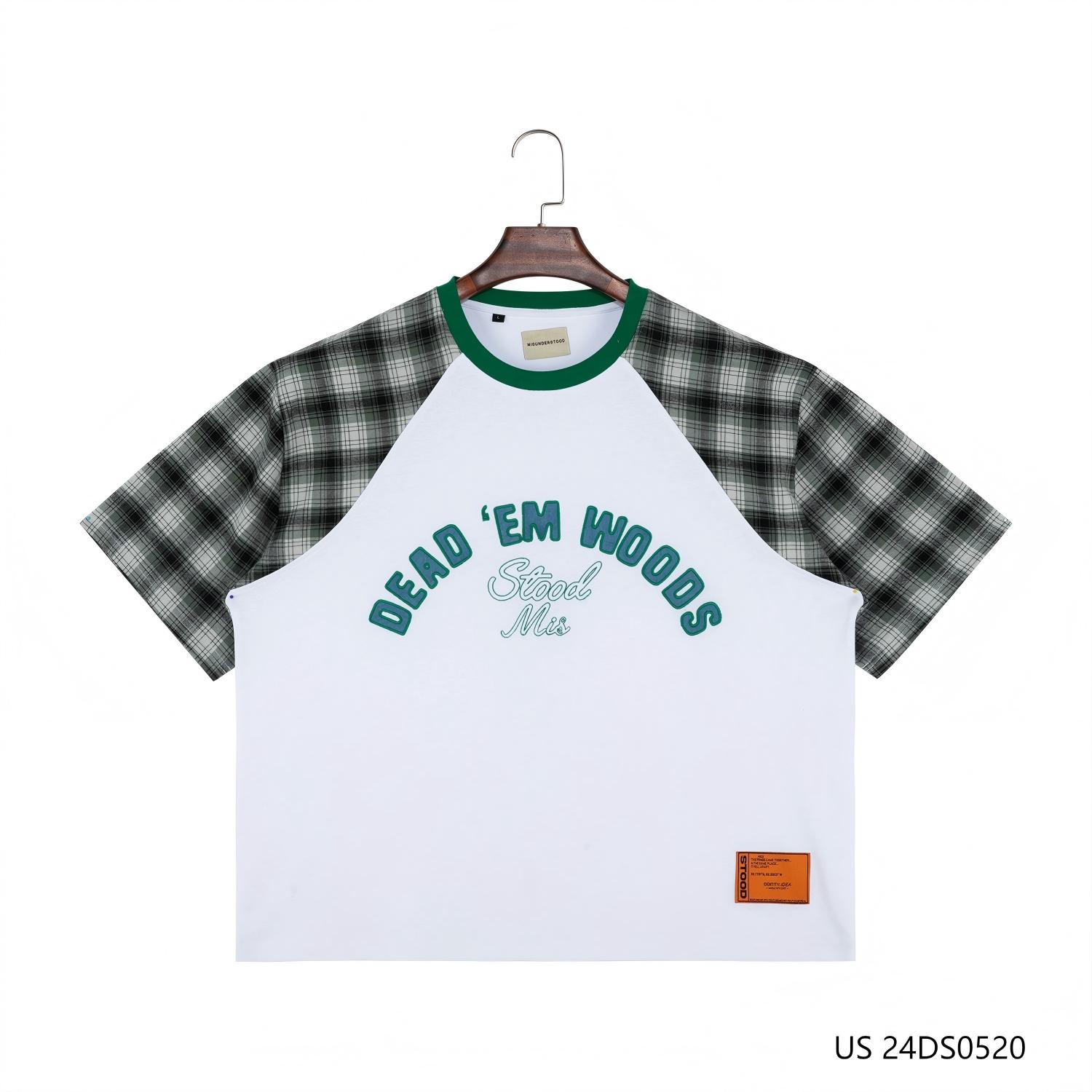 Men's 100% Cotton Embroidered Plaid And Plain Contrast Red Round Collar Shirts