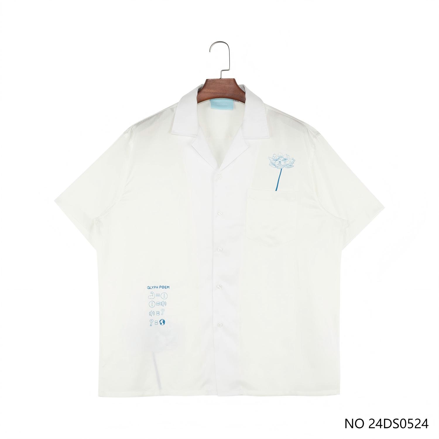 Men's 100% Tencel Embroidered Against The Beige Background Short Sleeve Button Down Shirts