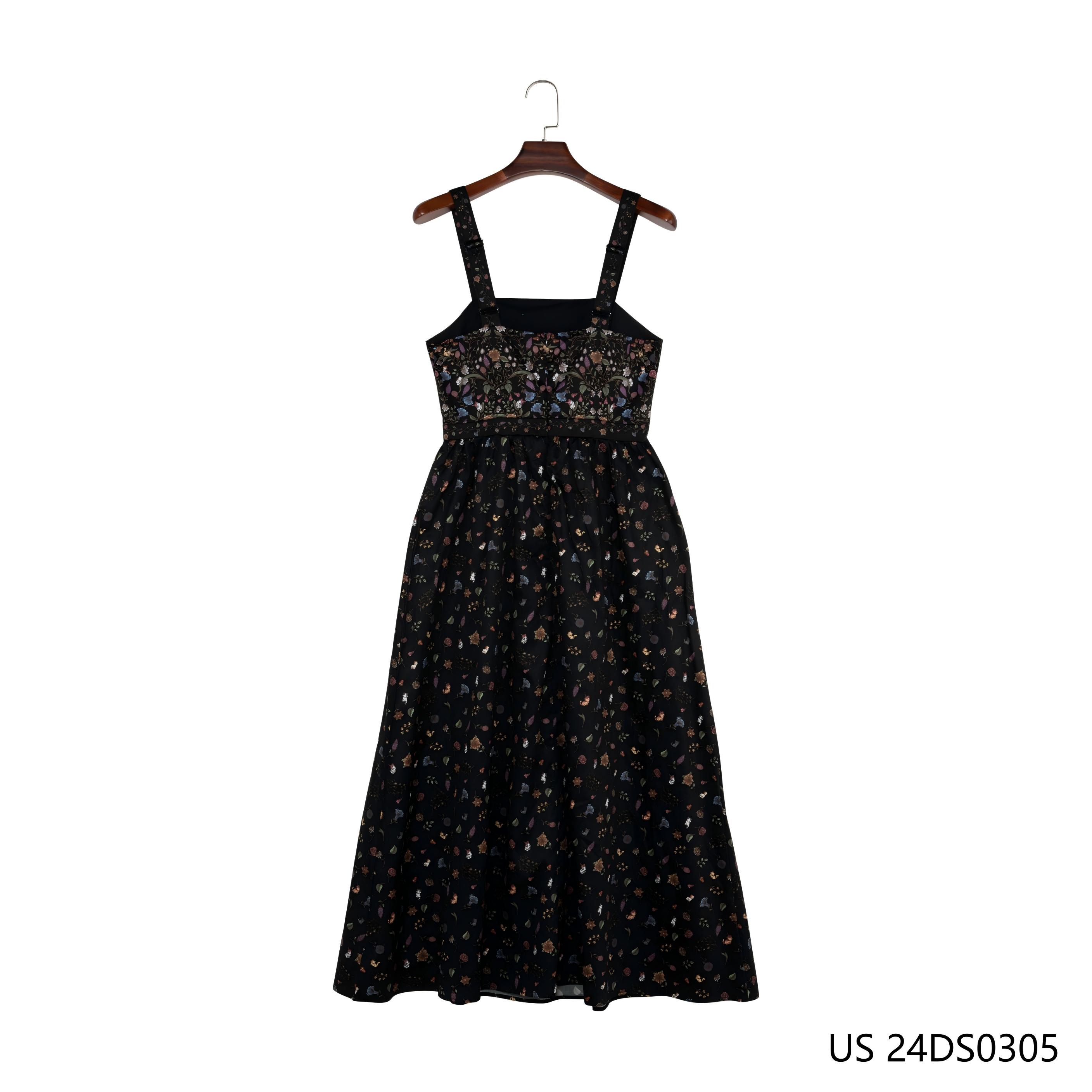 Women's   Colorful Embroidered Against Black Strappy Dress