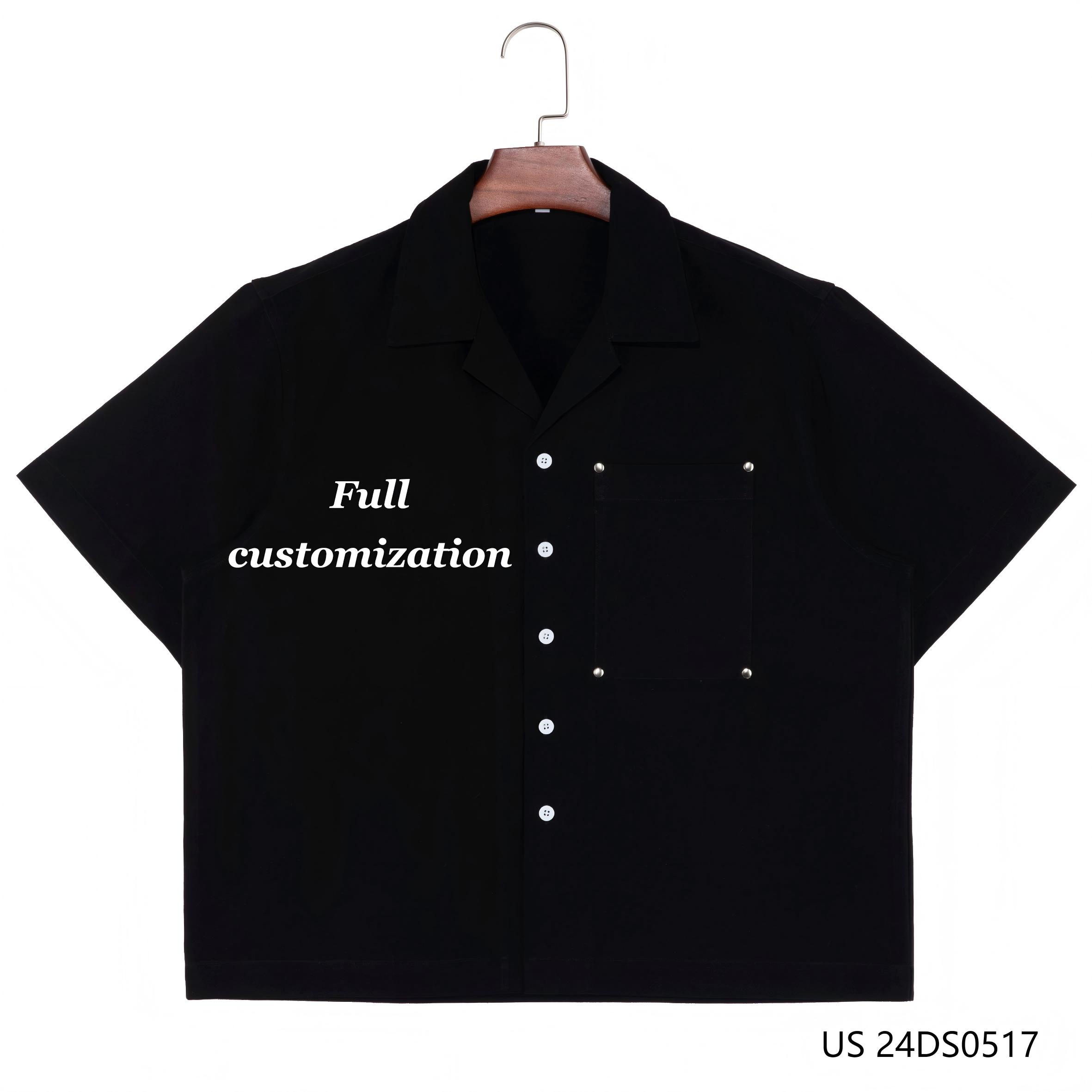 Men's 100% Cotton Embroidered And Plain Black Short Sleeve Button Down Shirts