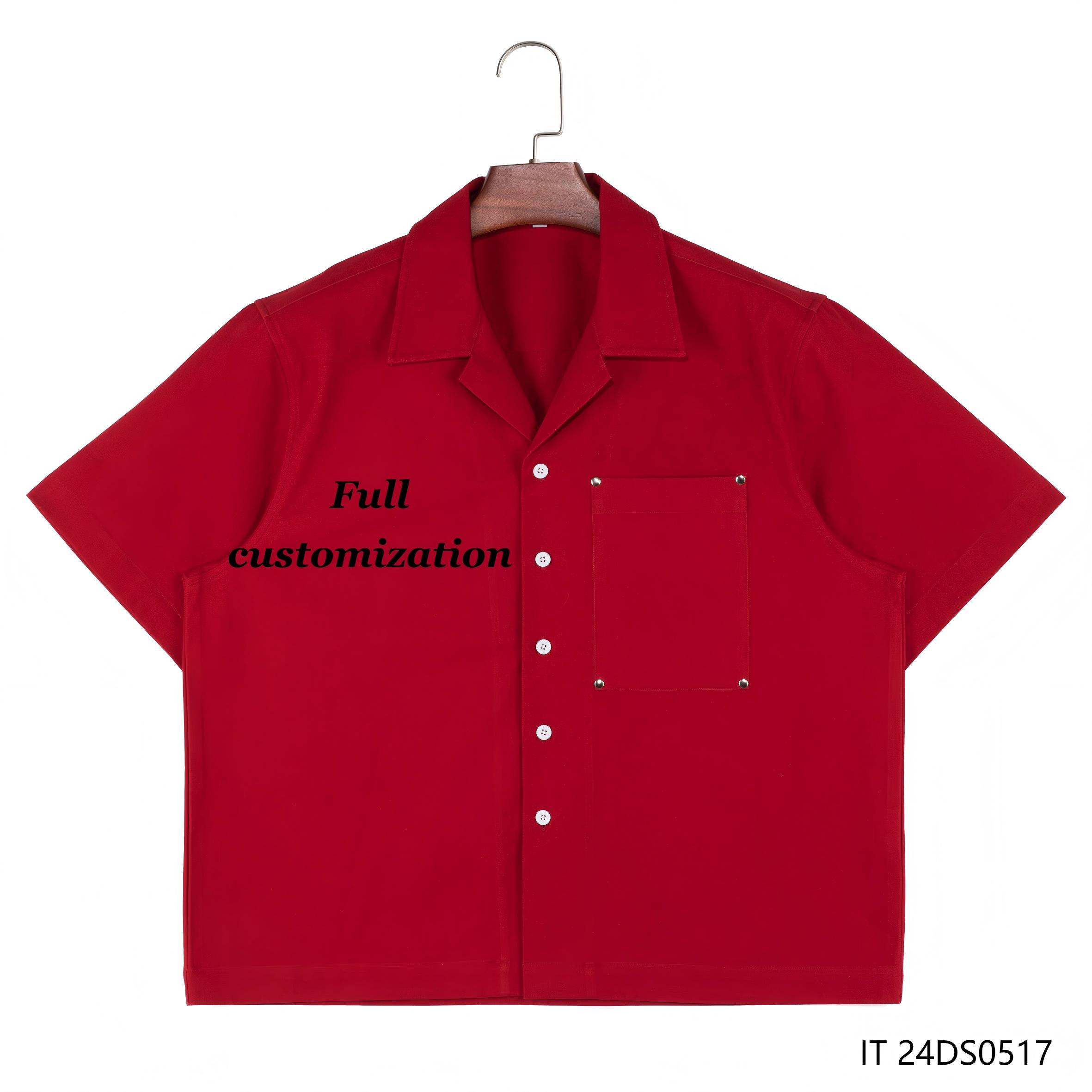 Men's 100% Cotton Embroidered And Plain Red Short Sleeve Button Down Shirts