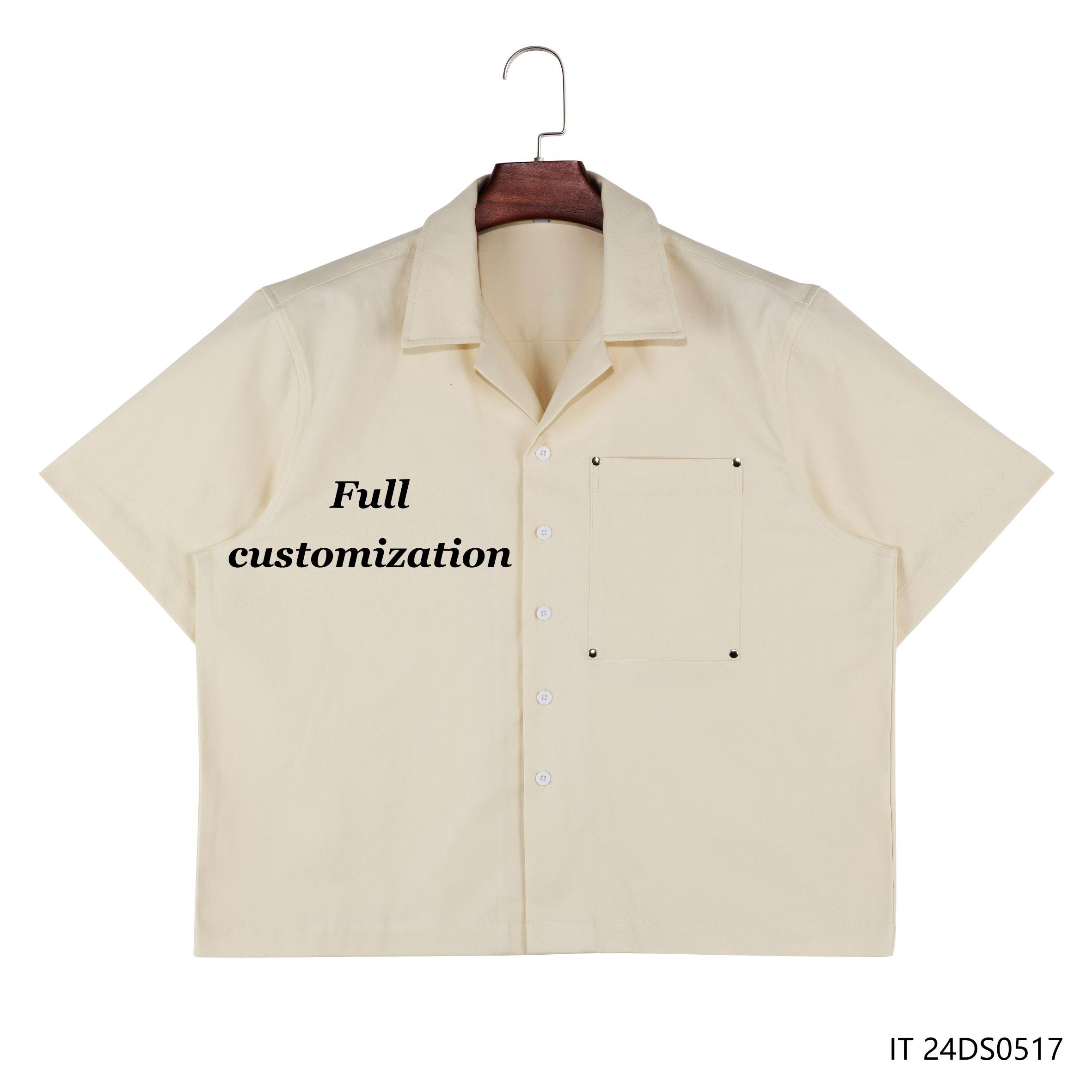 Men's 100% Cotton Plain Beige Short Sleeve Button Down Shirts