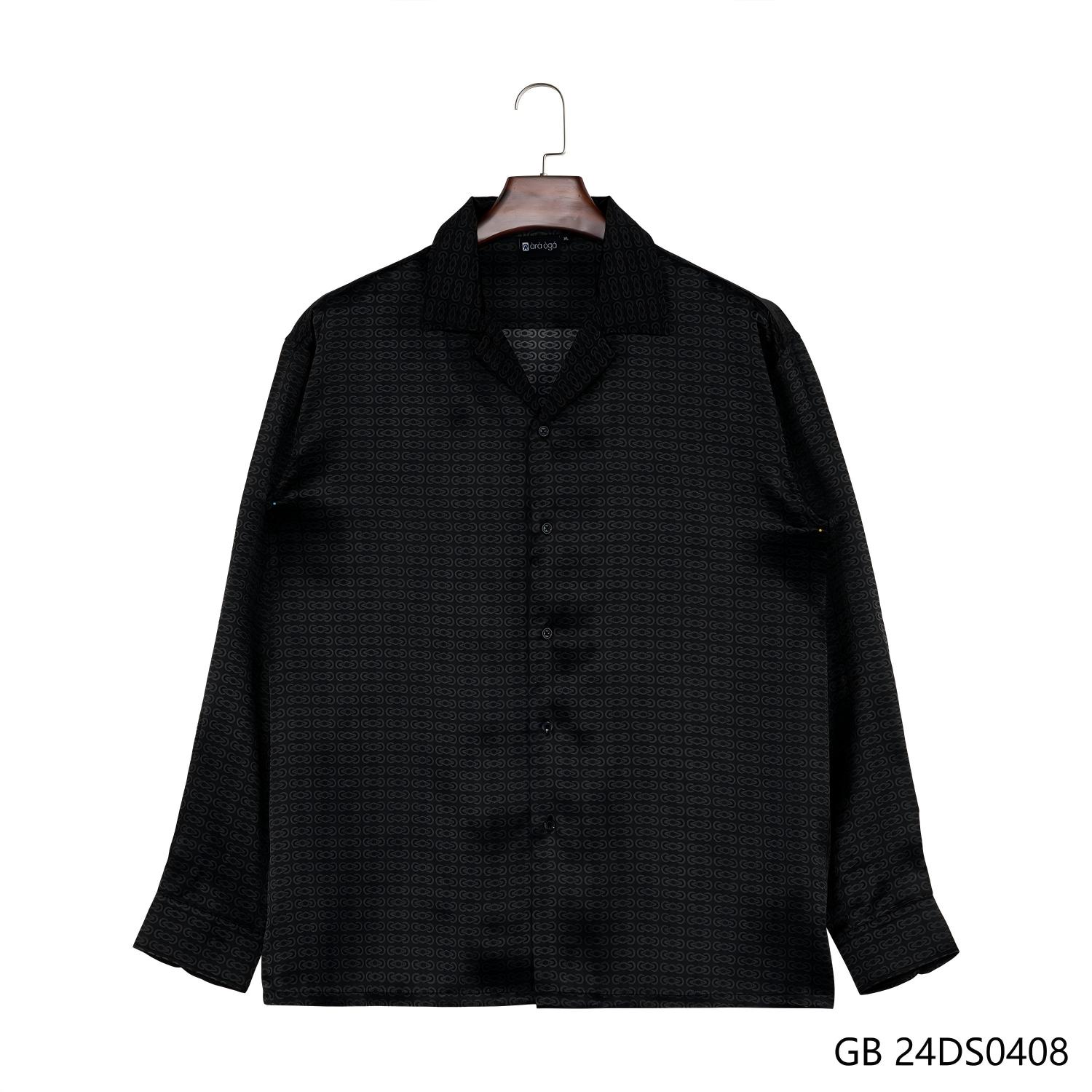 Men's 100% Silk Black Button Down Long Sleeve Shirts  With Some Regular Patterns