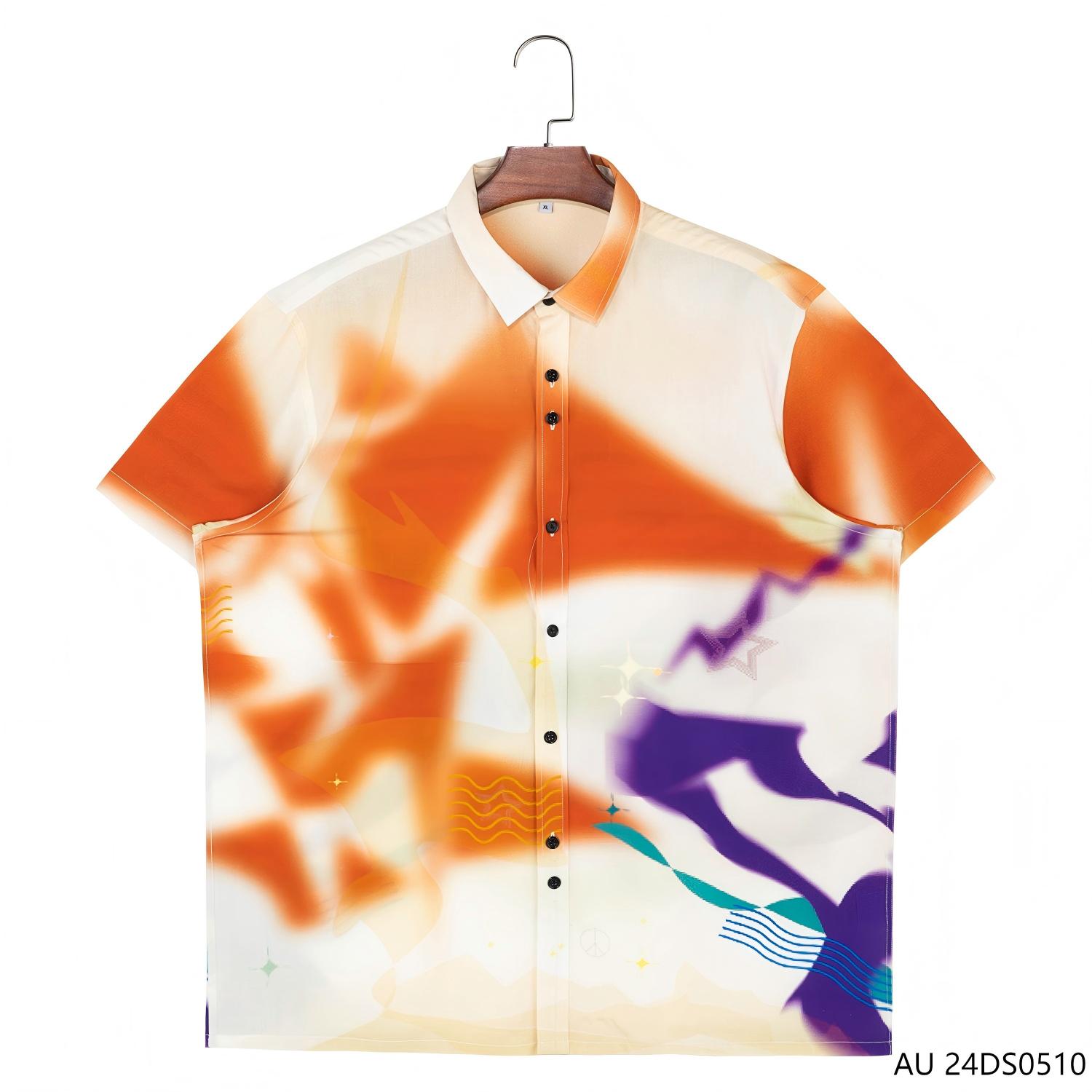 Men's 100% Rayon  Multiple  Colors  Contrast  Short Sleeve Button Down Shirts