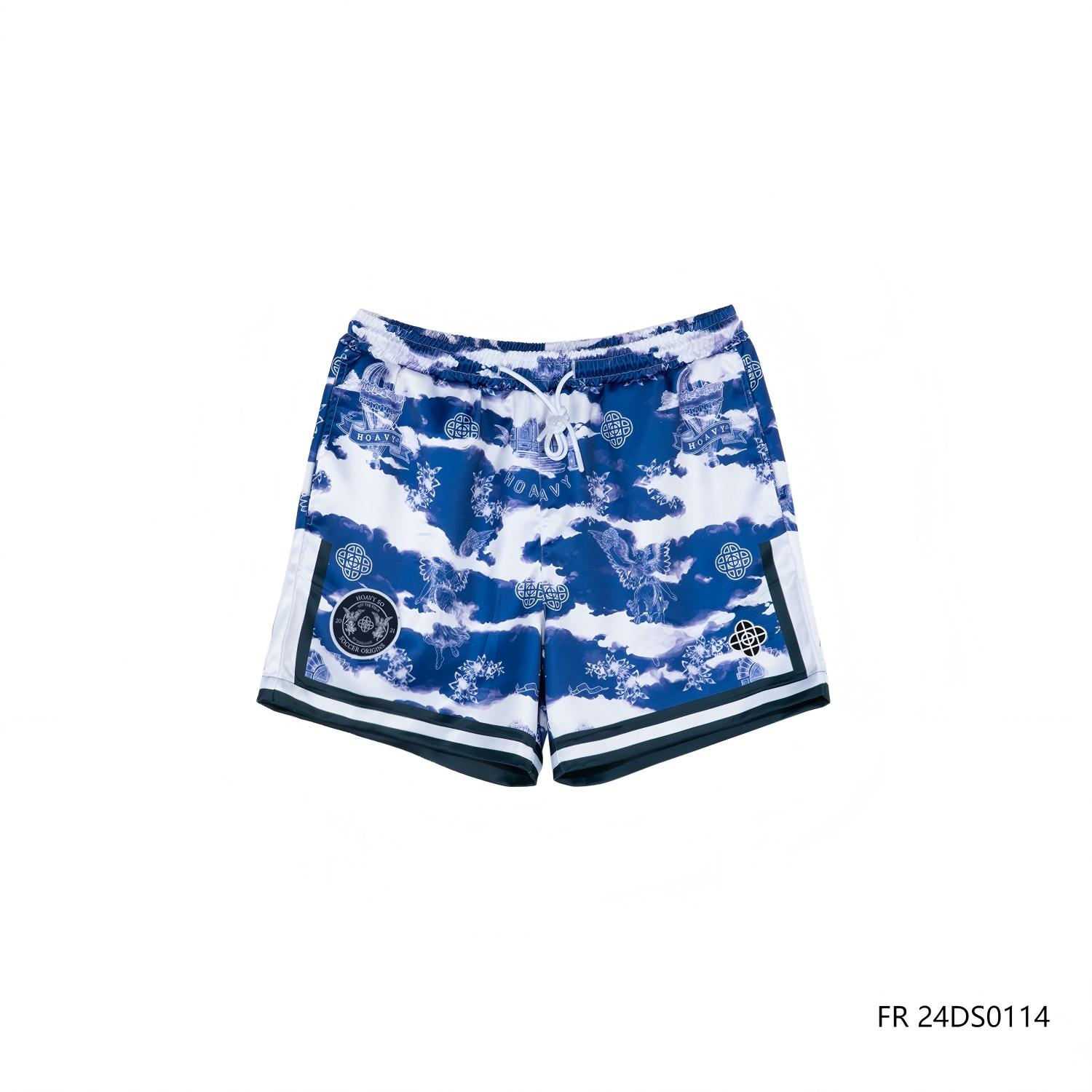 Men's 97% Polyester 3% Spandex Blue And White Contrast Shorts