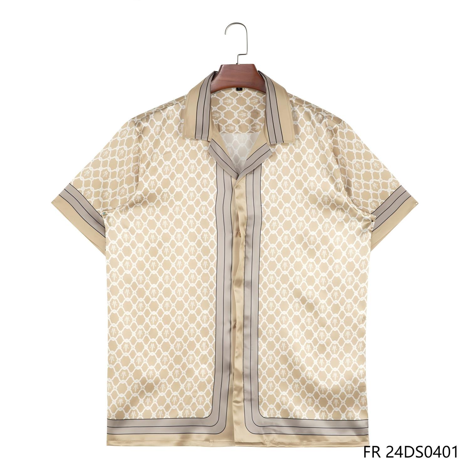 Men's 100% Silk Brown And  Coffee Contrast Short Sleeve Button Down Shirts