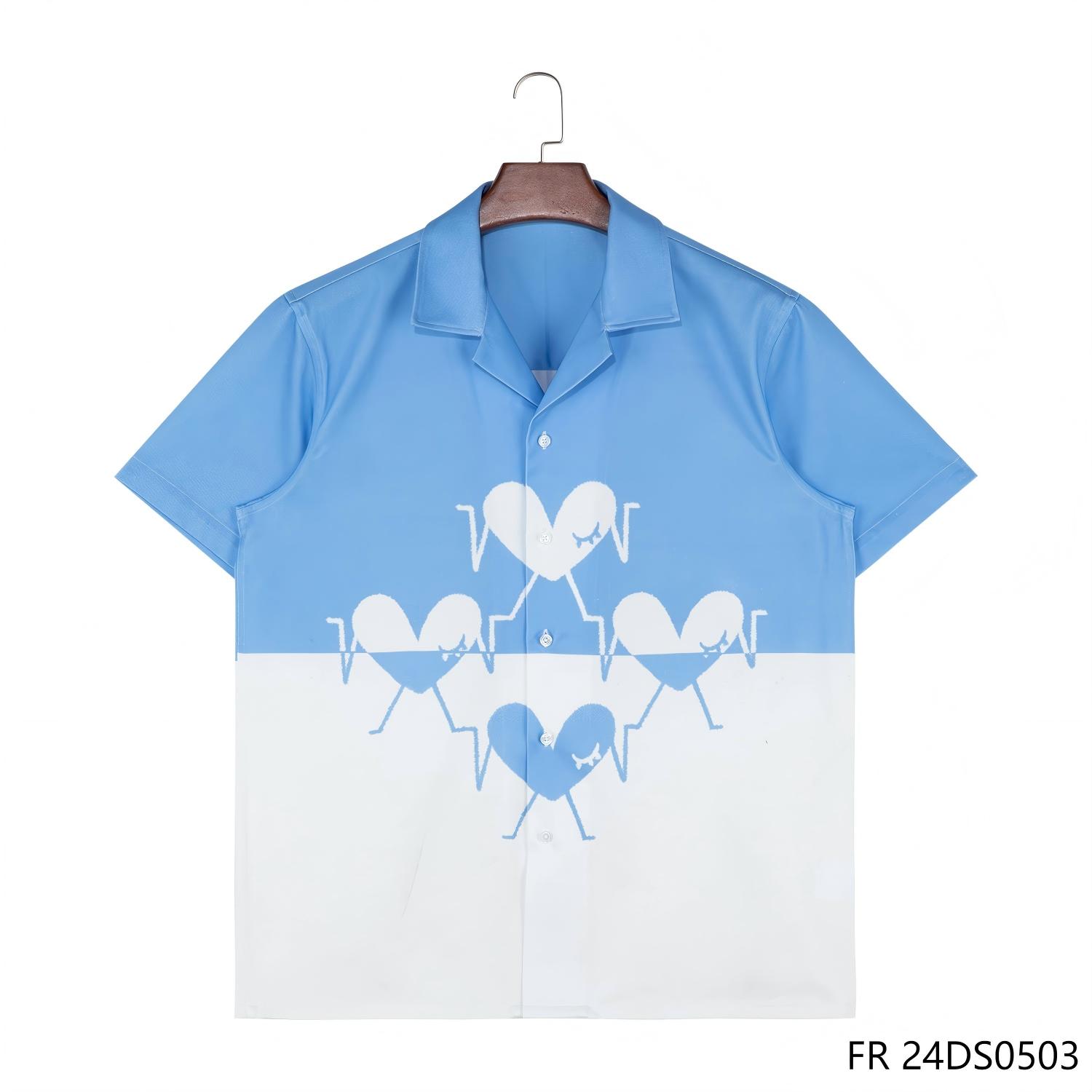 Men's 100% Cotton Blue And White Contrast Short Sleeve Button Down Shirts