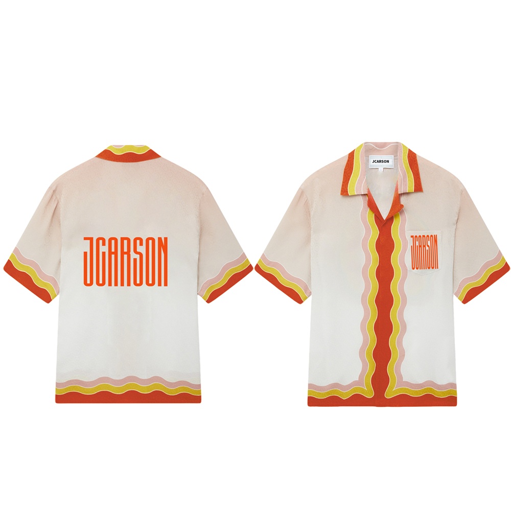 2025 New Design Printing Cuban Collar Button Down Contrast Short Sleeve Streetwear Shirt for Men