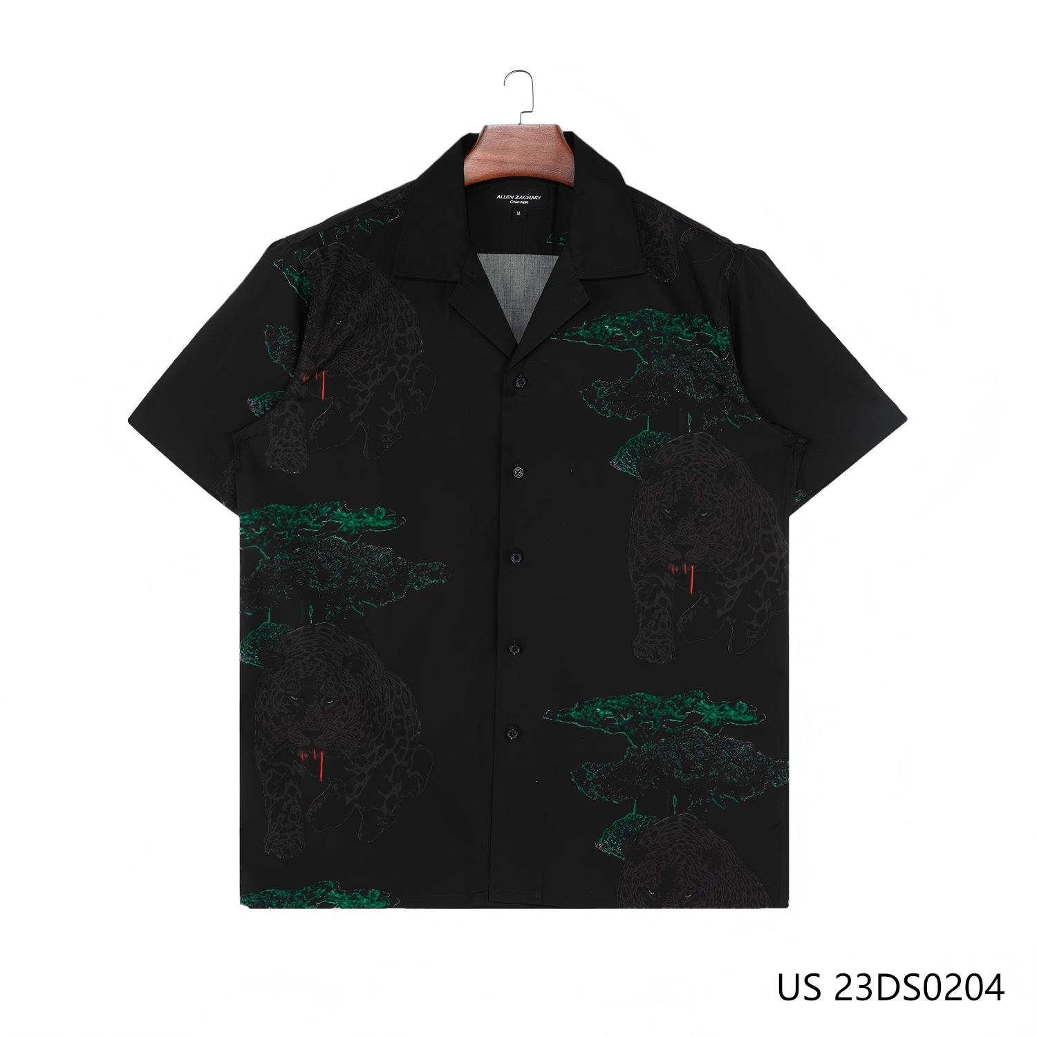 Men's 100% Cotton Some Beasts Printing Against The Black Background Short Sleeve Button Down Shirts