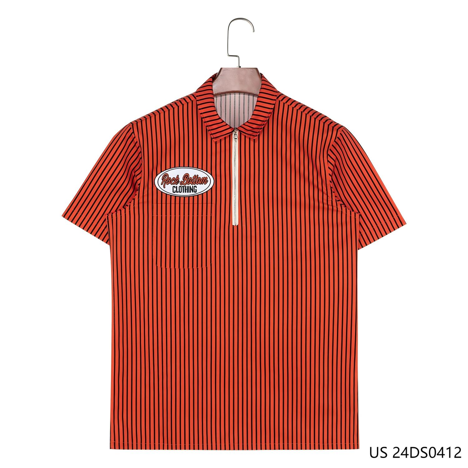 Men's 97% Polyester 3% Spandex  Red And Black Stripes  Short Sleeve Half-cut Zipper Pullover Shirts