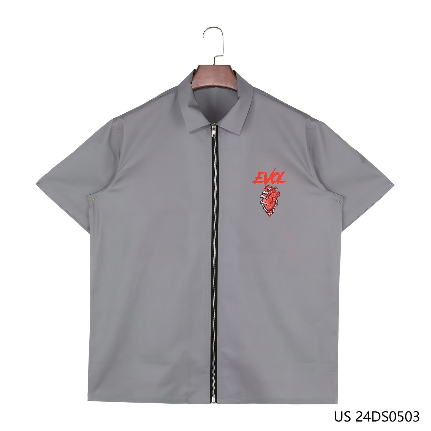 Men's 100% Cotton  Double sides Printing Against The Gray  Background Short Sleeve Zip-up Shirts
