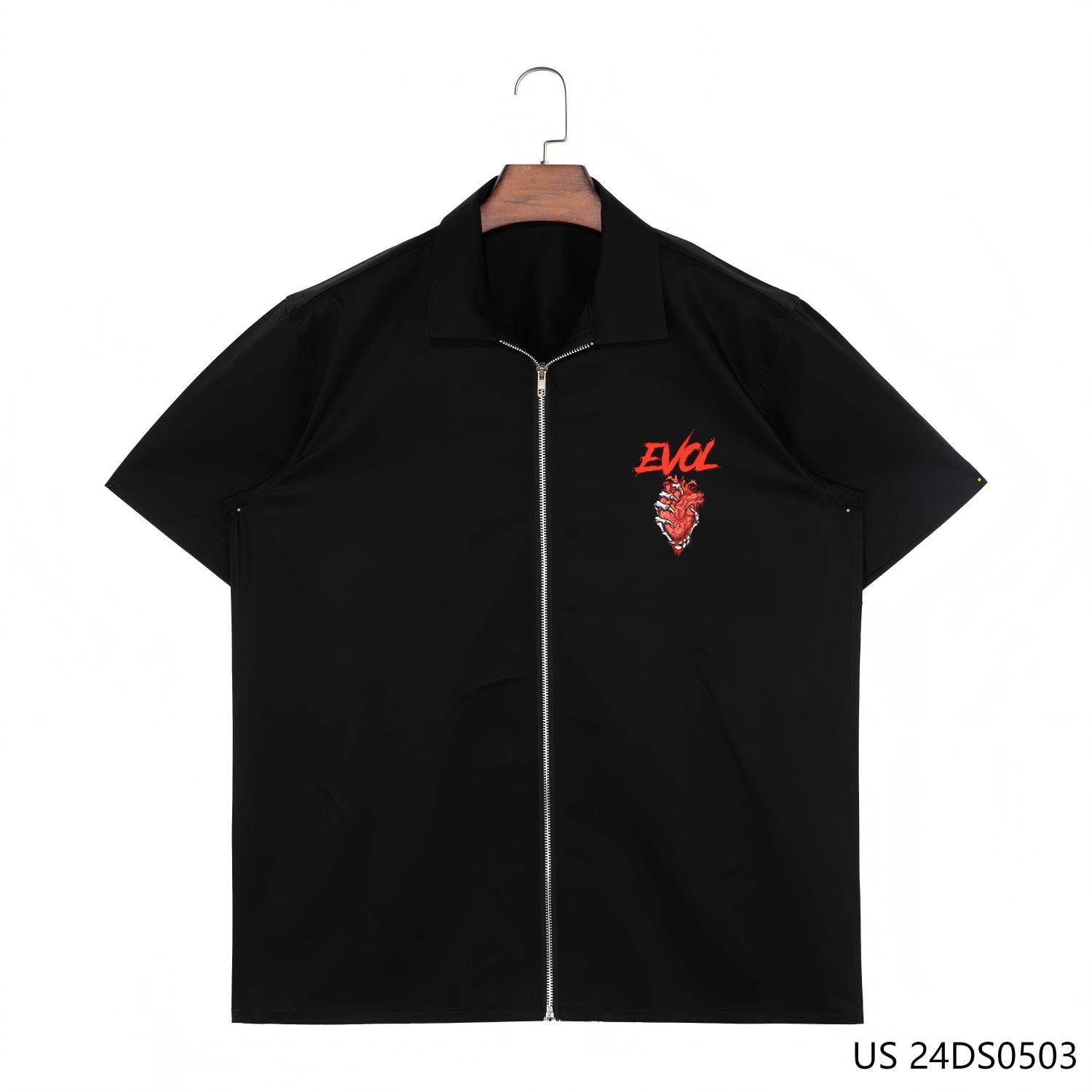 Men's 100% Cotton Double sides Printing Against The Blackground Short Sleeve Zip-up Shirts 