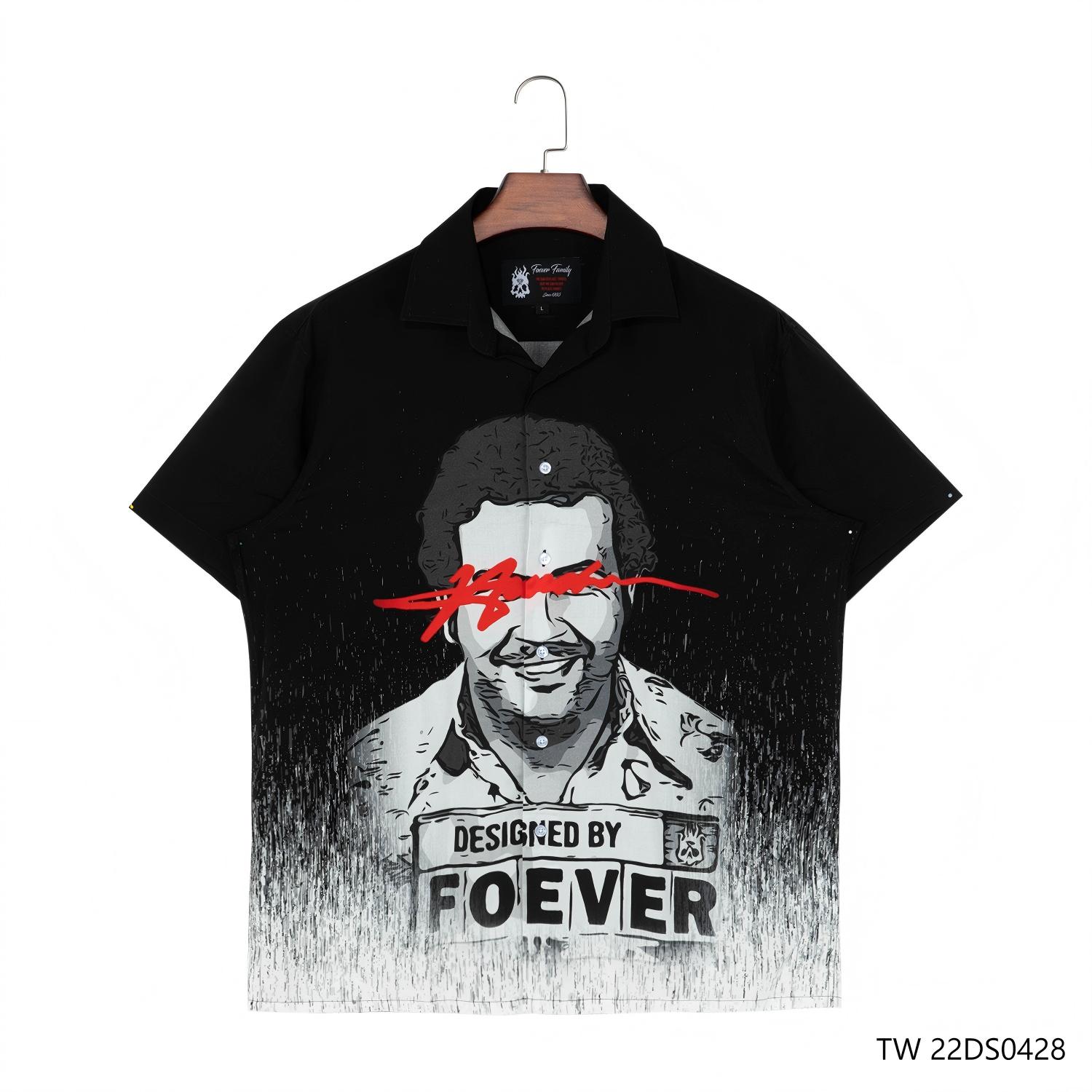 Men's 100% Viscose Short Sleeve Button Down Shirts  With A Character Printing On The Front 