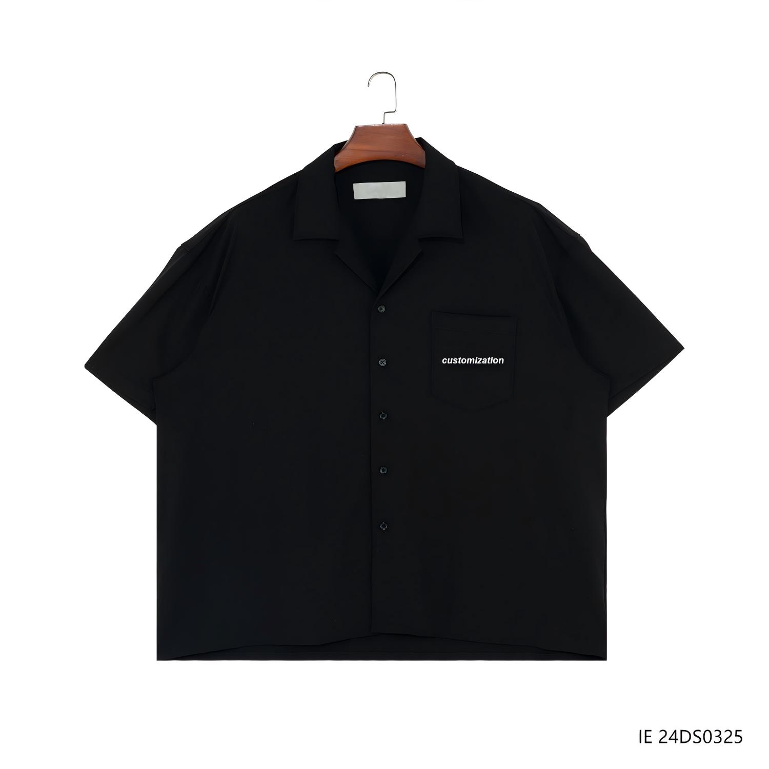 Men's 100% Cotton  Plain Black And Embroidered  Short Sleeve Button Down Shirts