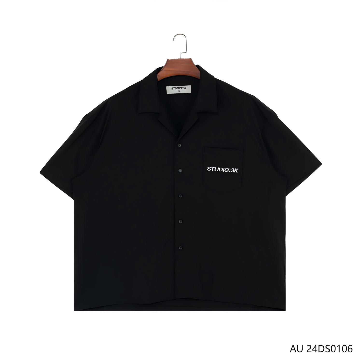 Men's 100% Nylon Plain Black Short Sleeve Button Down Shirts