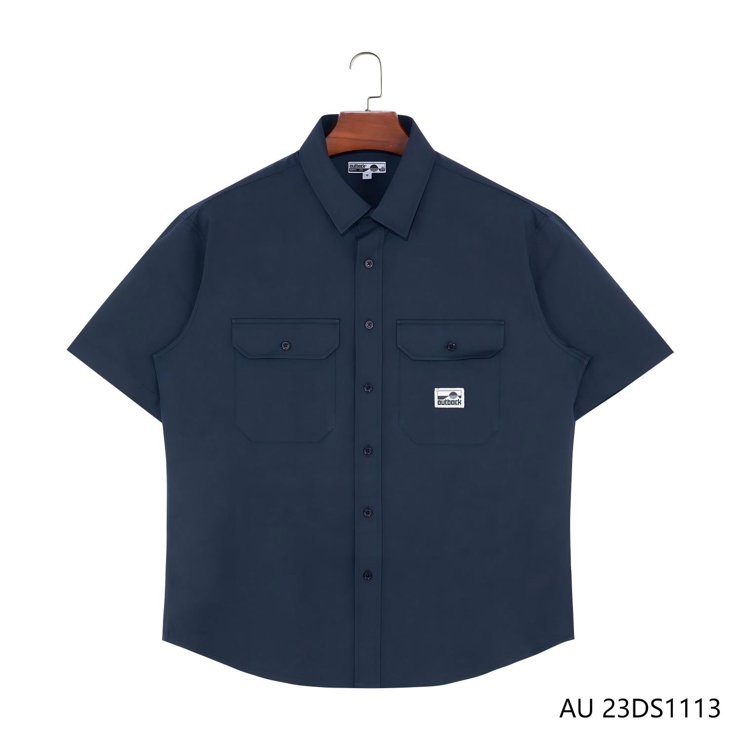 Men's 100% Cotton Dark Blue Plain  Short Sleeve Button Down Shirts