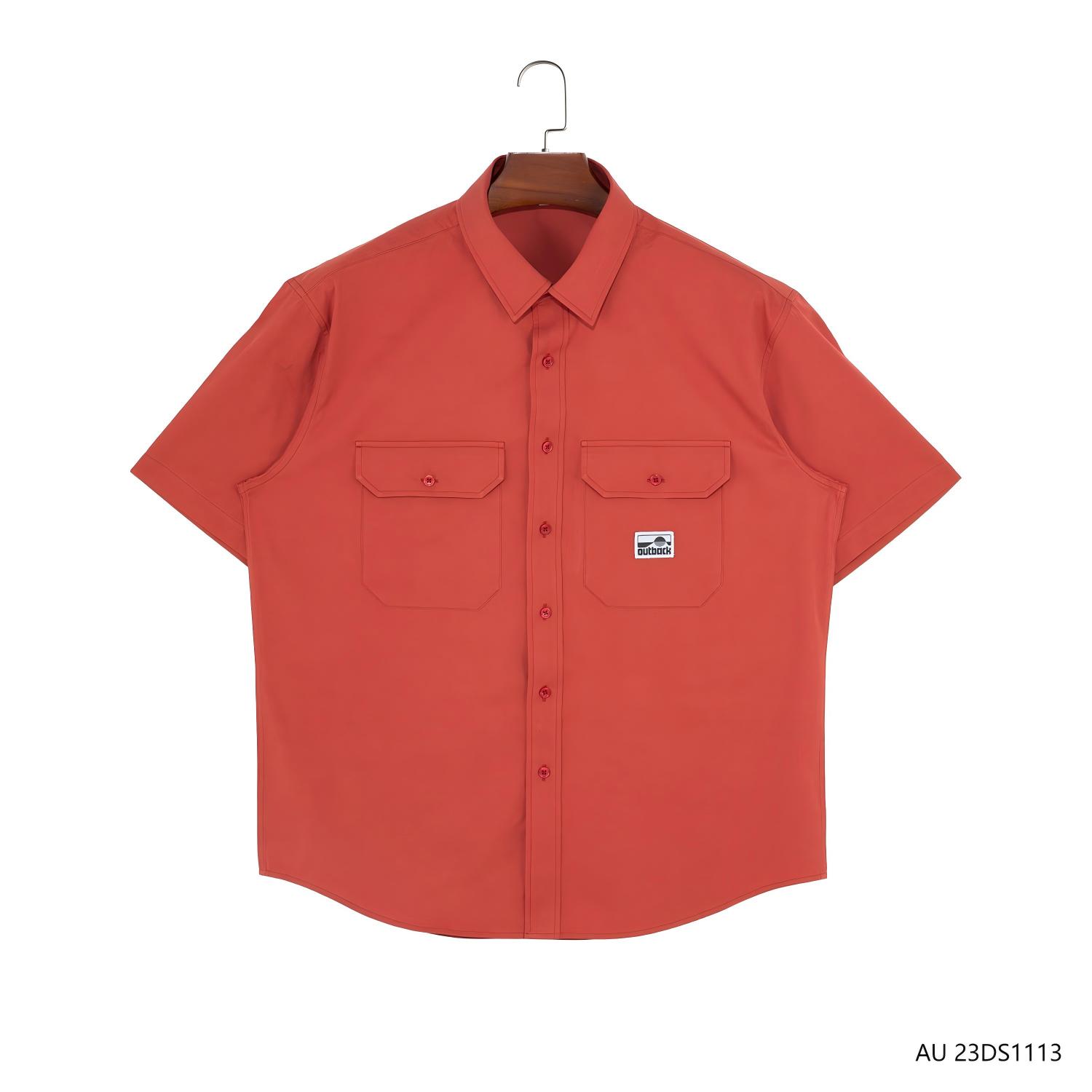 Men's  100% Cotton Red Plain Short Sleeve Button Down Shirts
