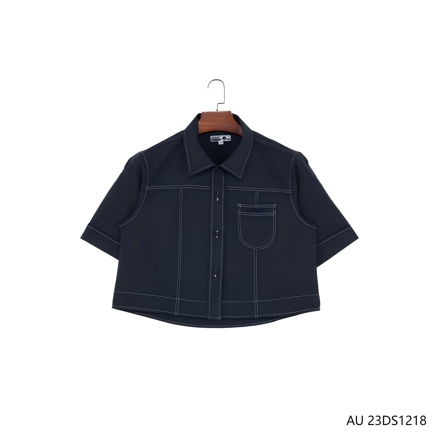 Women's 100% Cotton Dark Blue Jean Short Sleeve Button Down Shirts