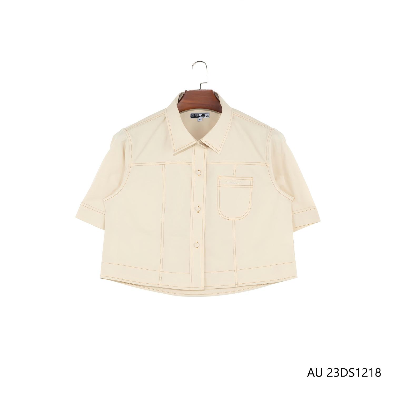 Women's 100% Cotton Beige Jean Short Sleeve Button Down Shirts
