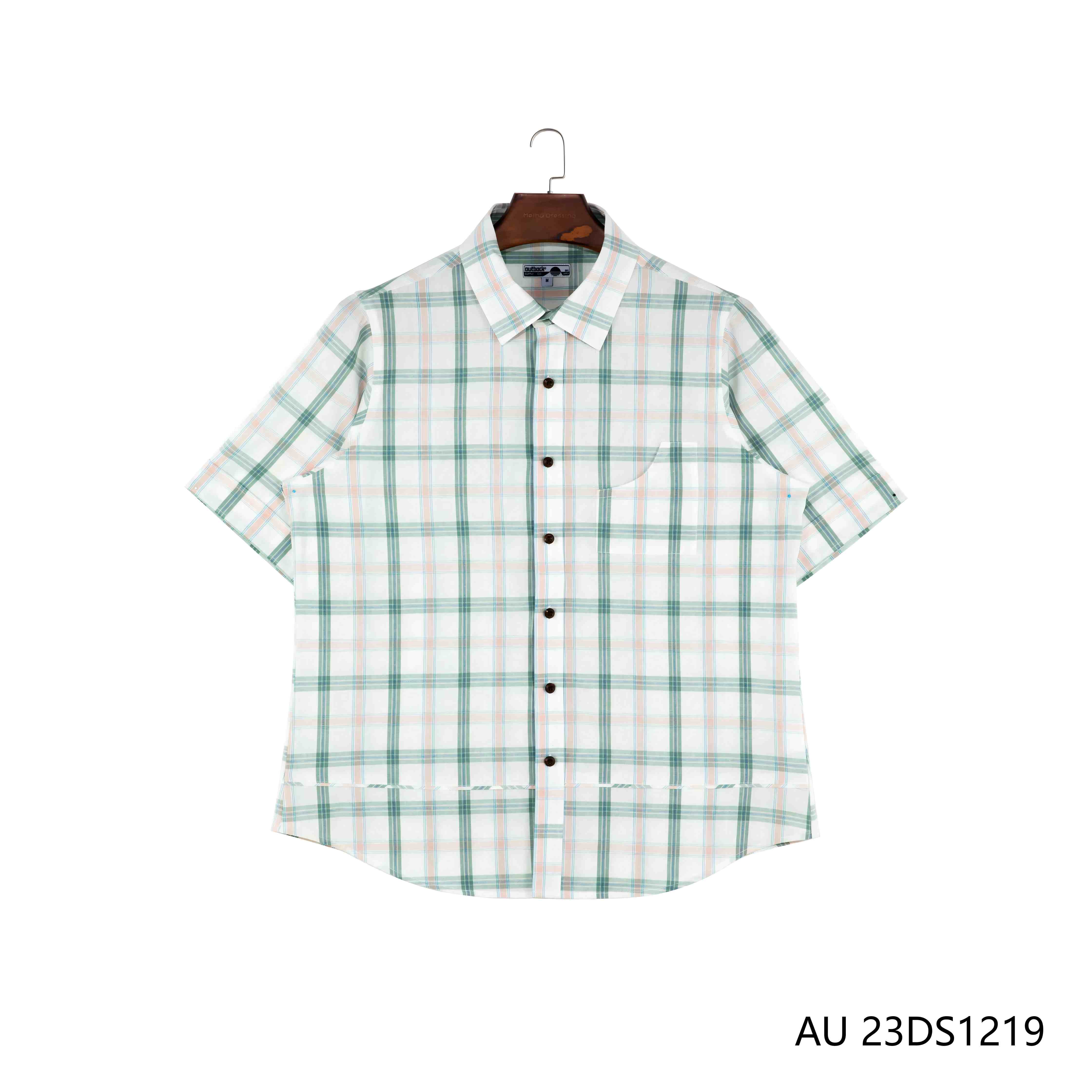 Women's 100% Cotton  Green  Pink And White Plaid Short Sleeve Button Down Shirts