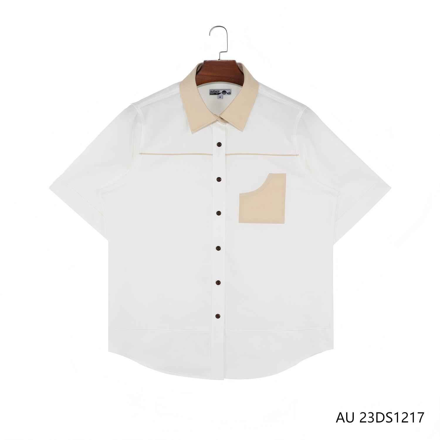 Women's 100% Cotton Beige And White  Contrast Short Sleeve Button Down Shirts