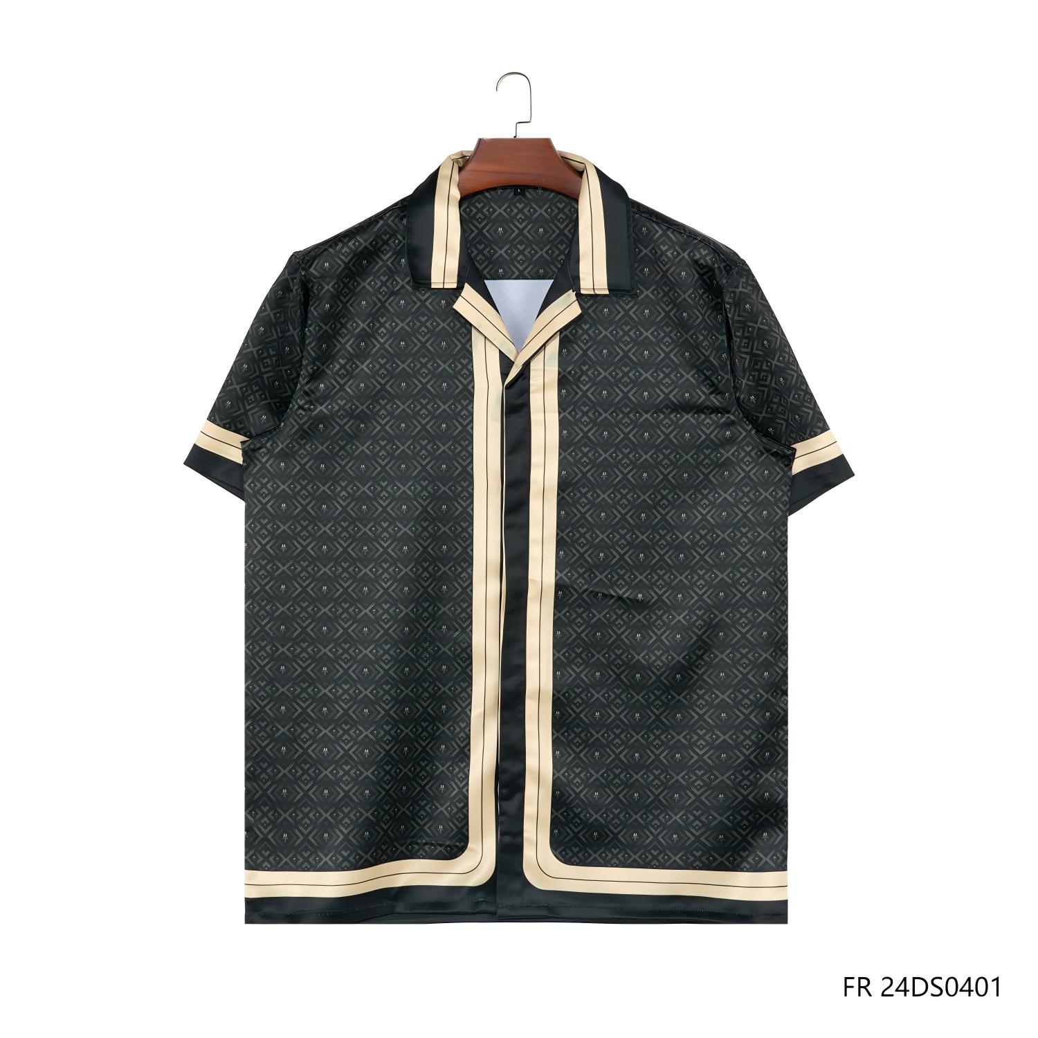 Men's 92% Polyester 8% Spandex Beige And Black Contrast Short Sleeve Button Down Shirts