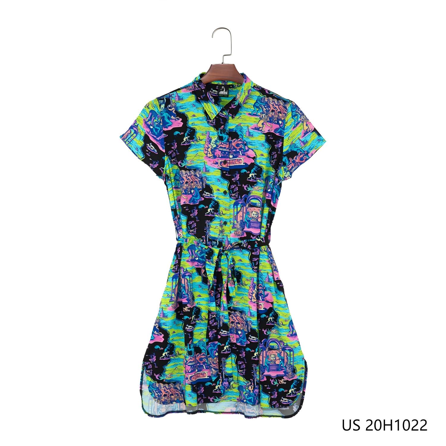 Women's 100% Rayon Colorful Short Sleeve Button Down Tunic Shirts