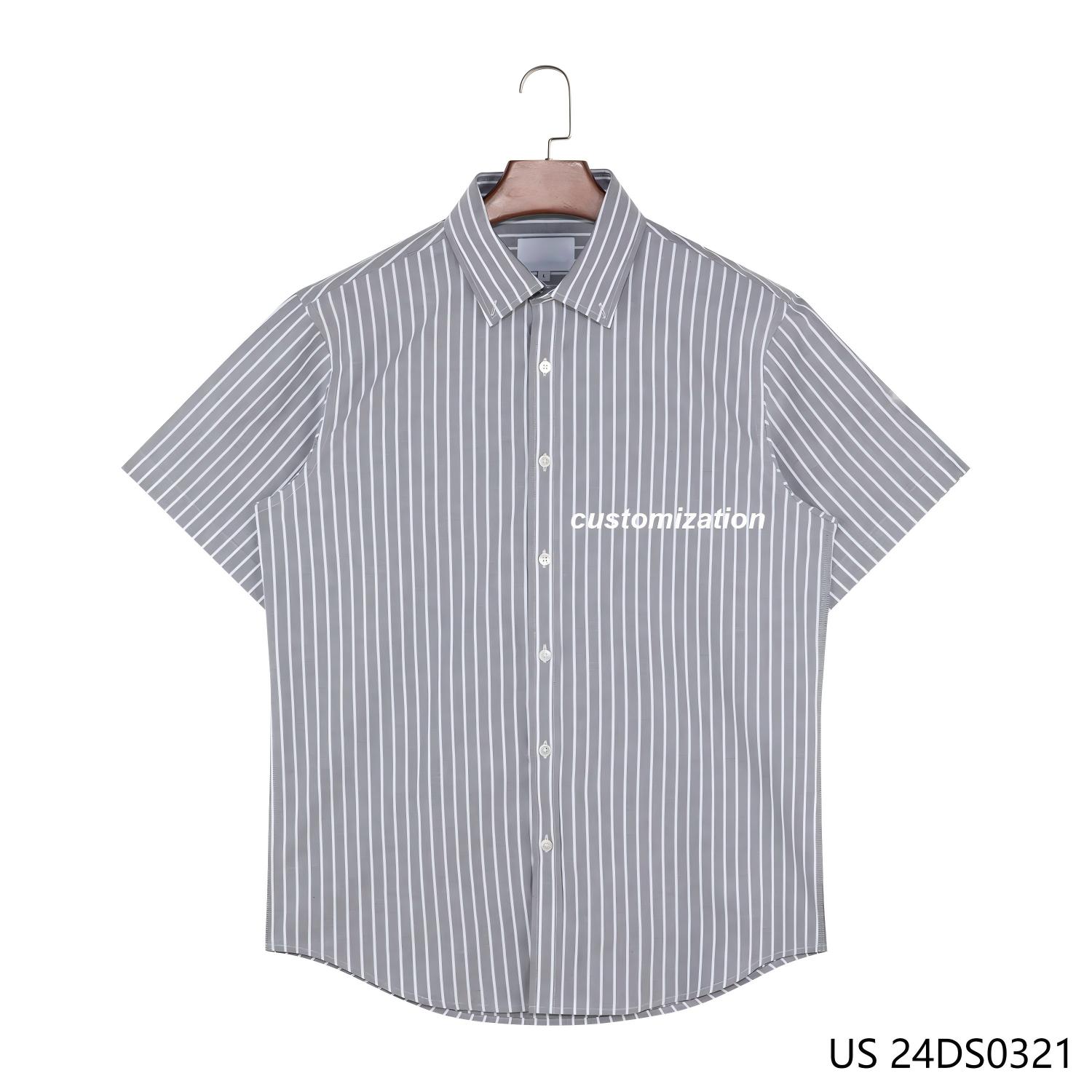 Men's 100% Cotton Gray And White Stripes Short Sleeve Button Down Shirts