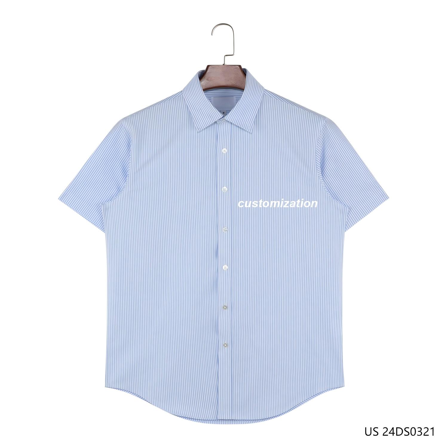 Men's 100% Cotton Blue And White Stripes Short Sleeve Button Down Shirts 