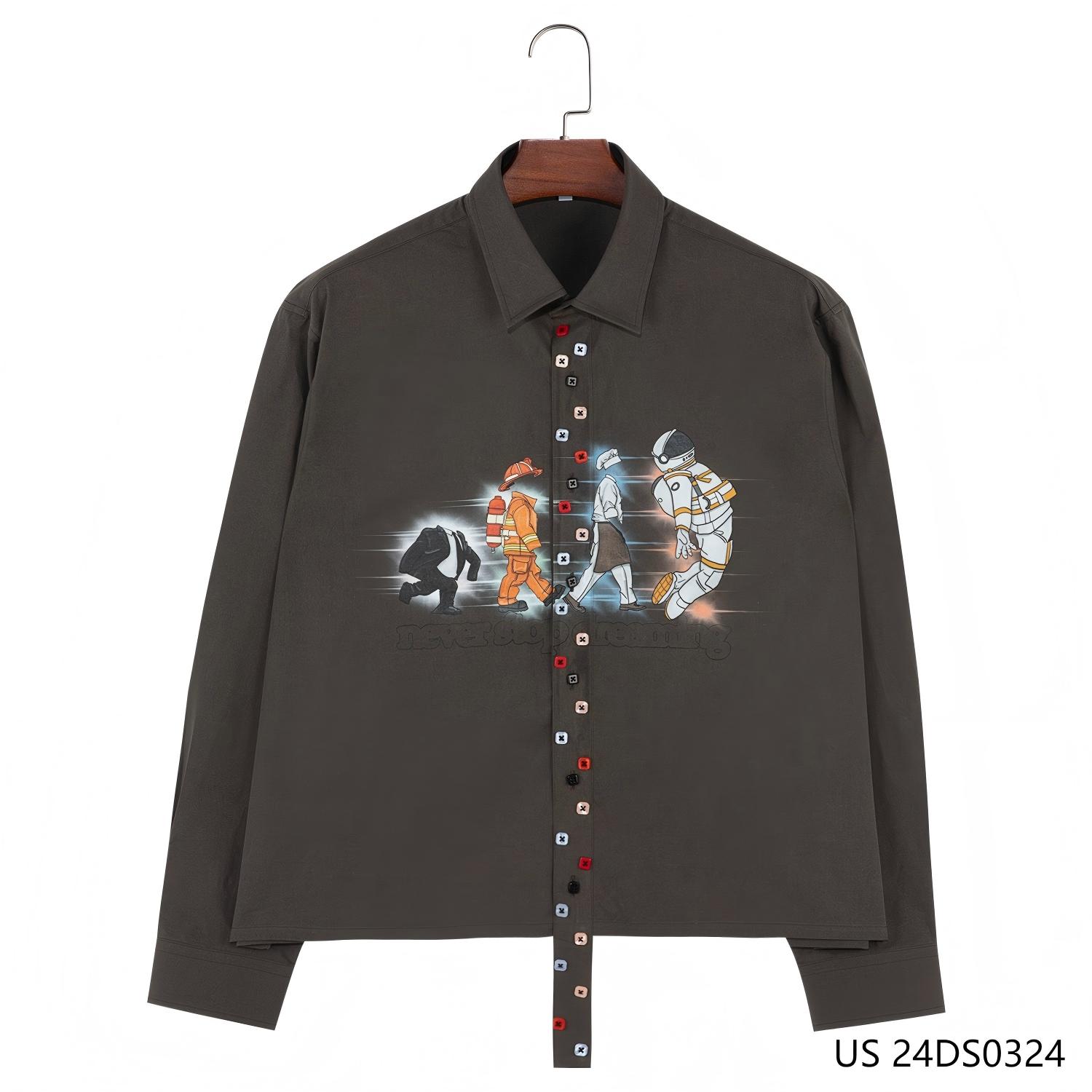 Men's 100% Cotton  Brown Plain And Printing Some Professional Image  Button Down Shirts With Long Placket And Colorful Button