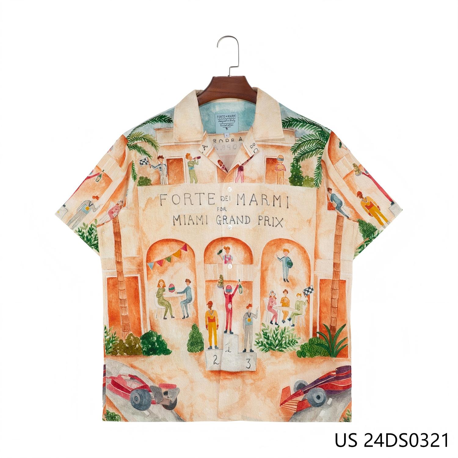 Men's 100% Cotton Printing Sports Meeting  Short Sleeve Button Down Shirts