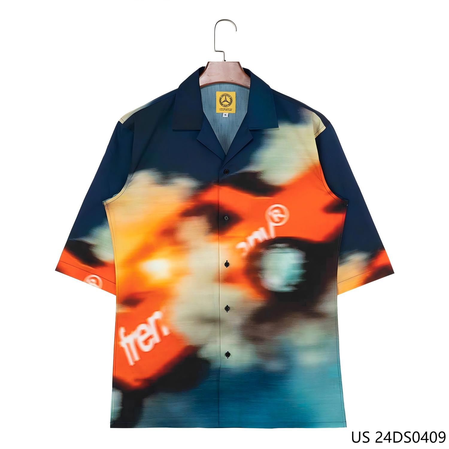 Men's 100% Cotton Haze Pattern Printing Short Sleeve Button Down Shirts
