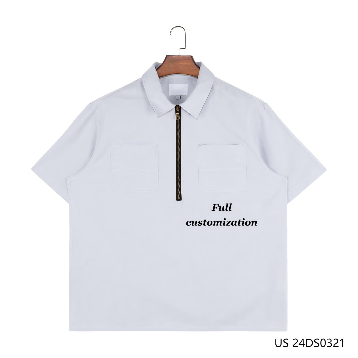 Men's 100% Cotton Gray Plain Short Sleeve Half-cut Zipper Pullover Shirts